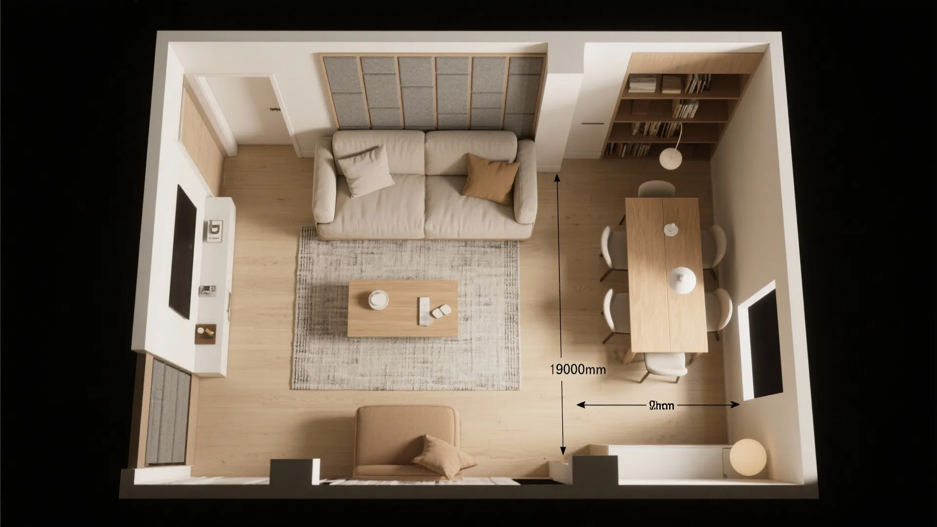 Flexible living-dining with a study nook