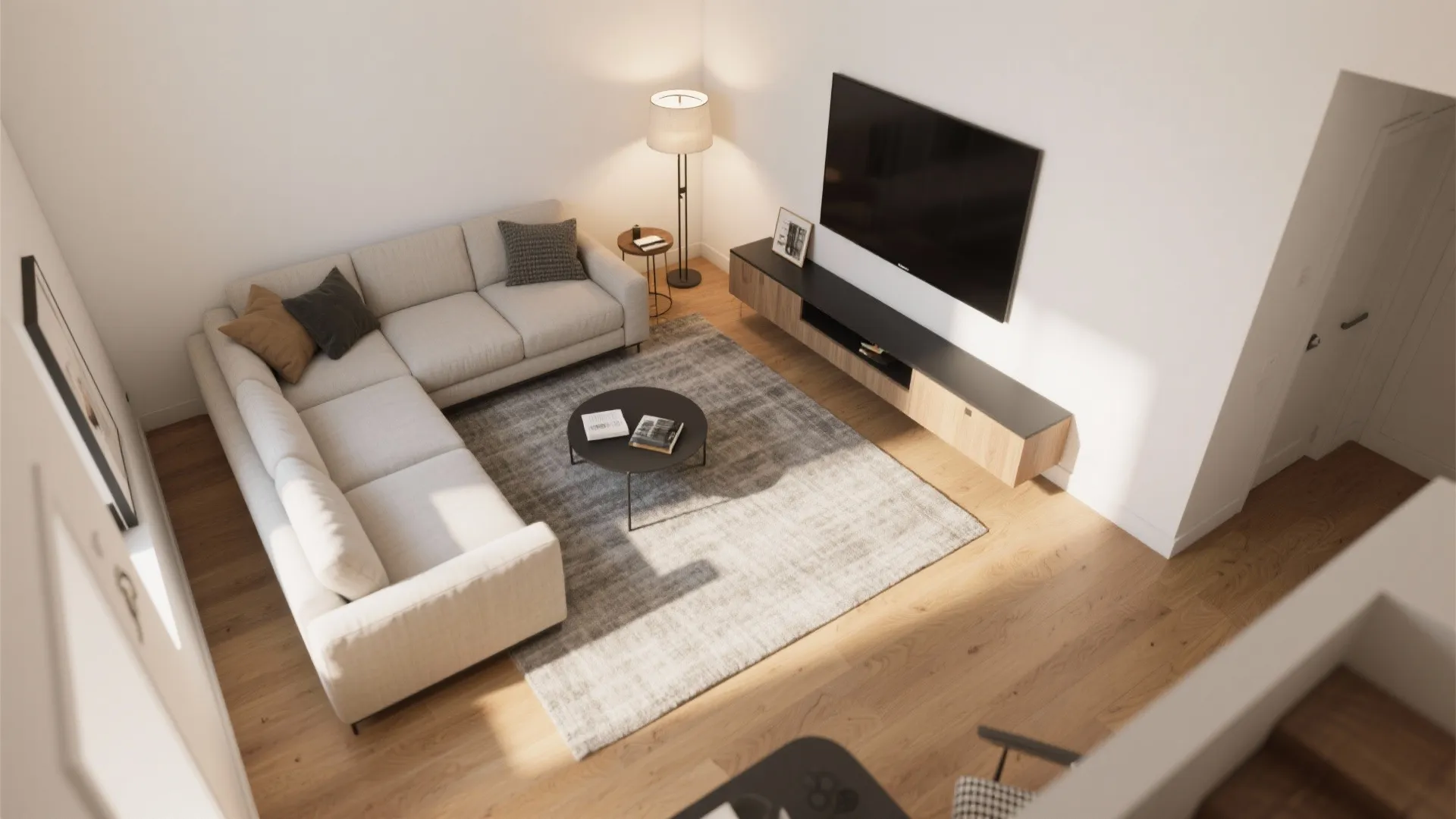 Zone with Rugs, Lamps, and Flexible Seating