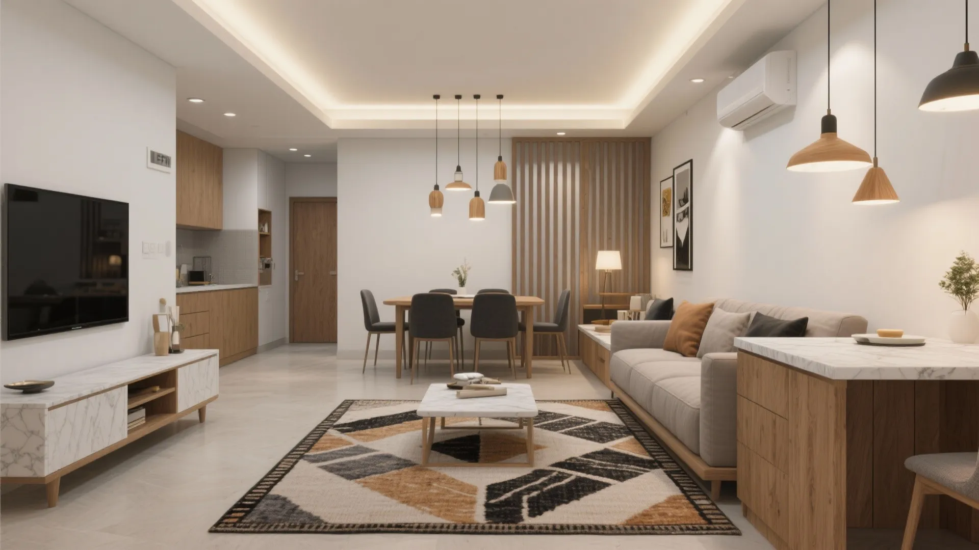 Smart Zoning in Living-Dining for a 2 BHK