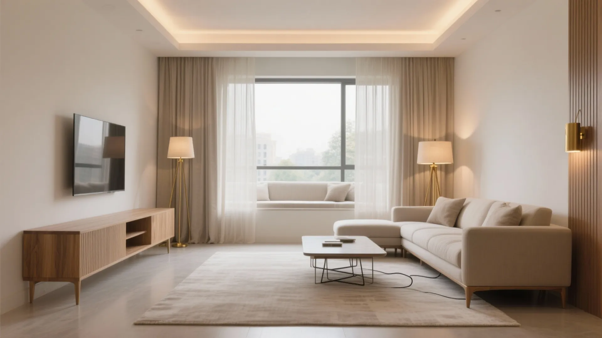 Minimalist living room zoning with light