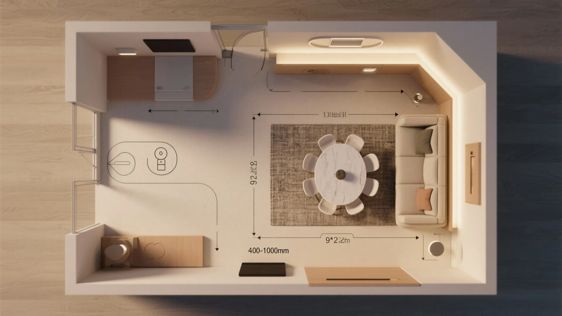 Light-filled living-dining with subtle zoning