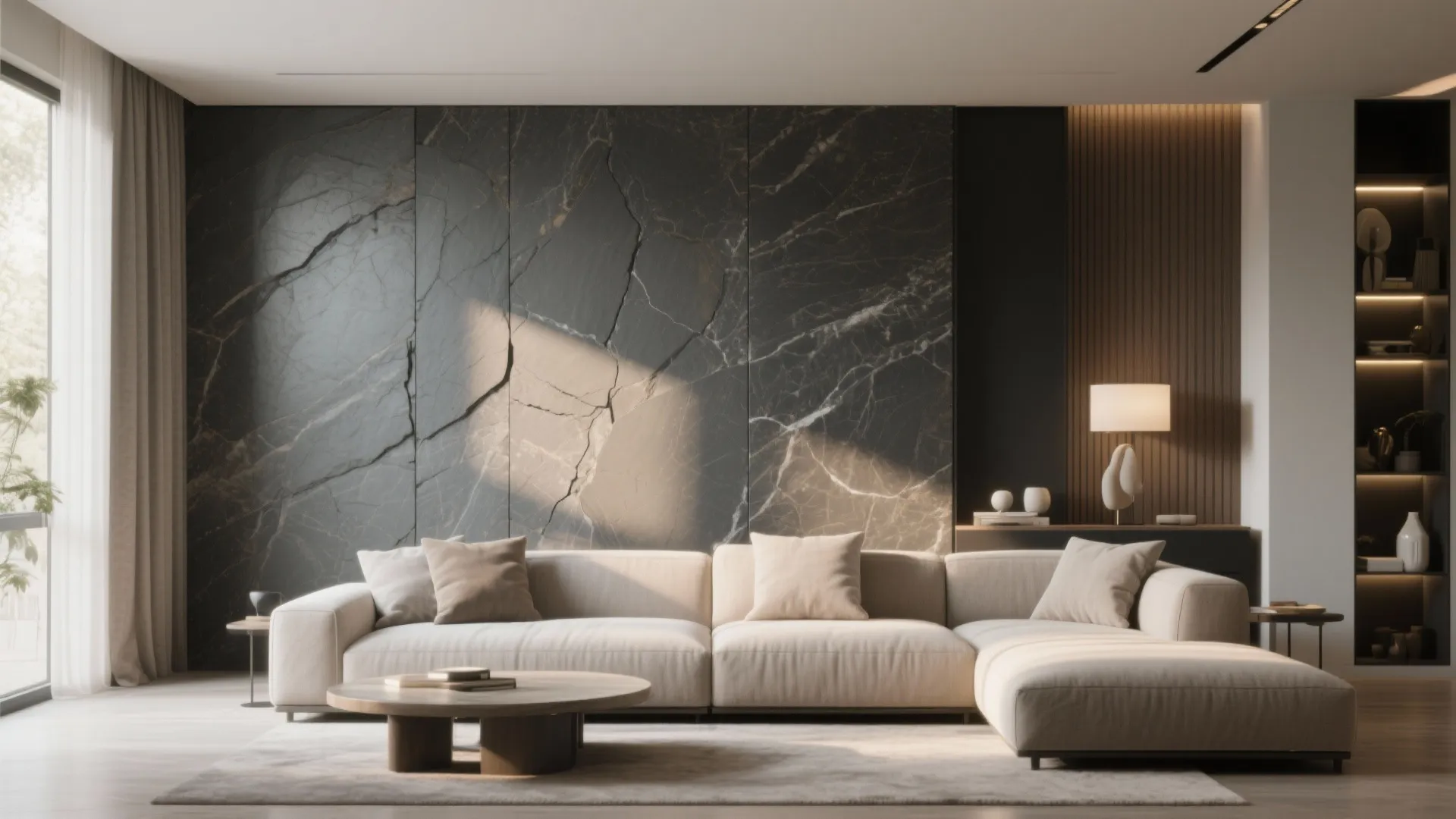 Natural stone accent wall in the living room