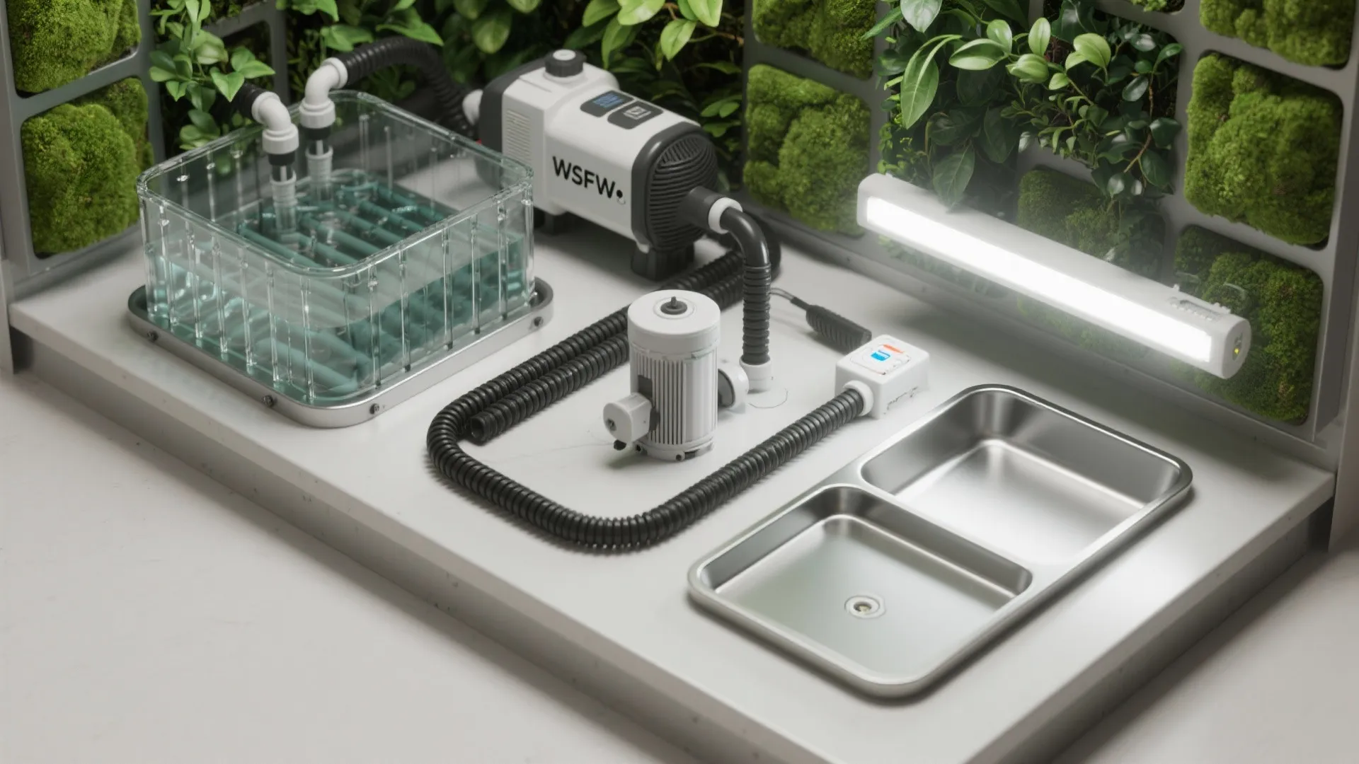 3) Living Wall with Built-in Irrigation and Grow Lighting