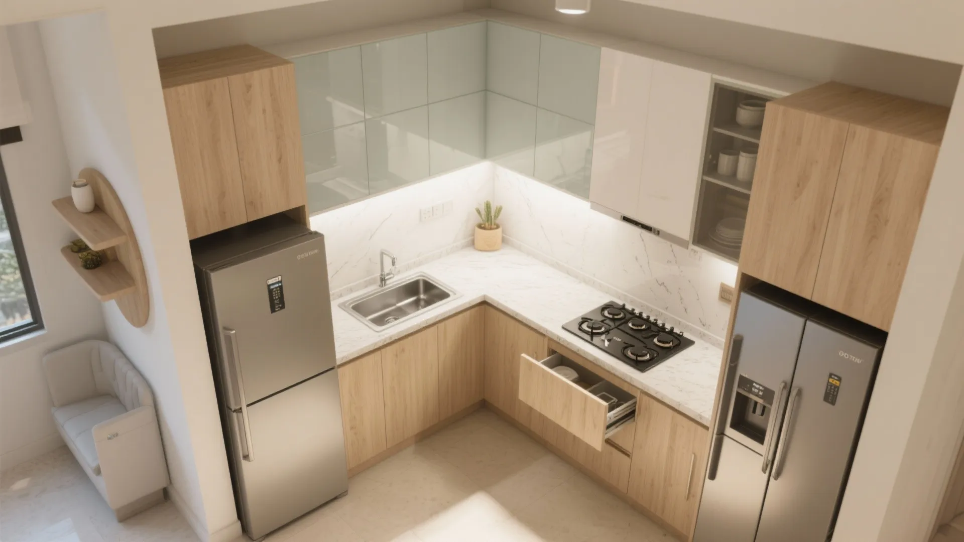 1) A compact L-shaped kitchen that breathes (and works)