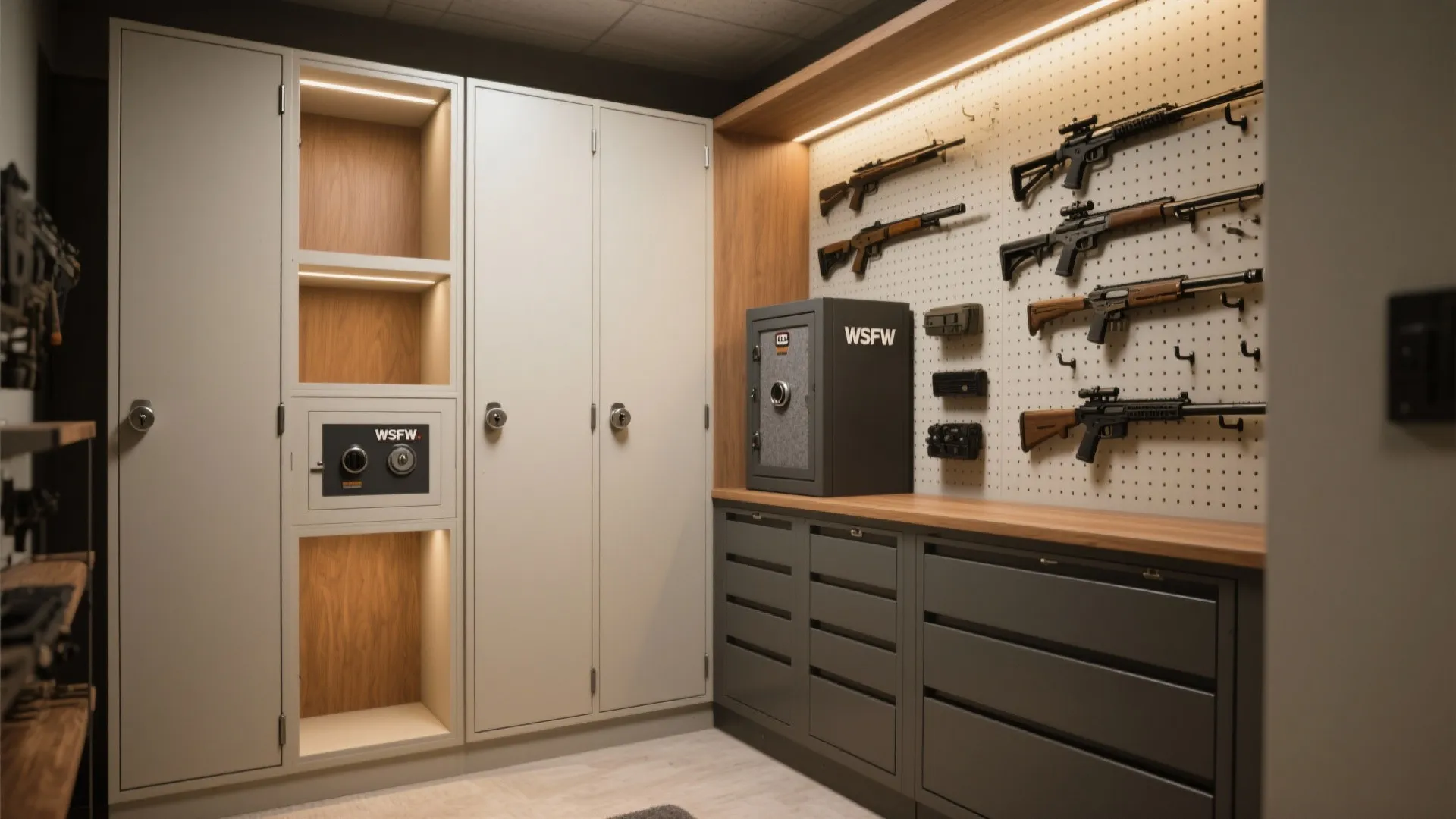 1) Lock-first, wall-savvy storage (not open racks)