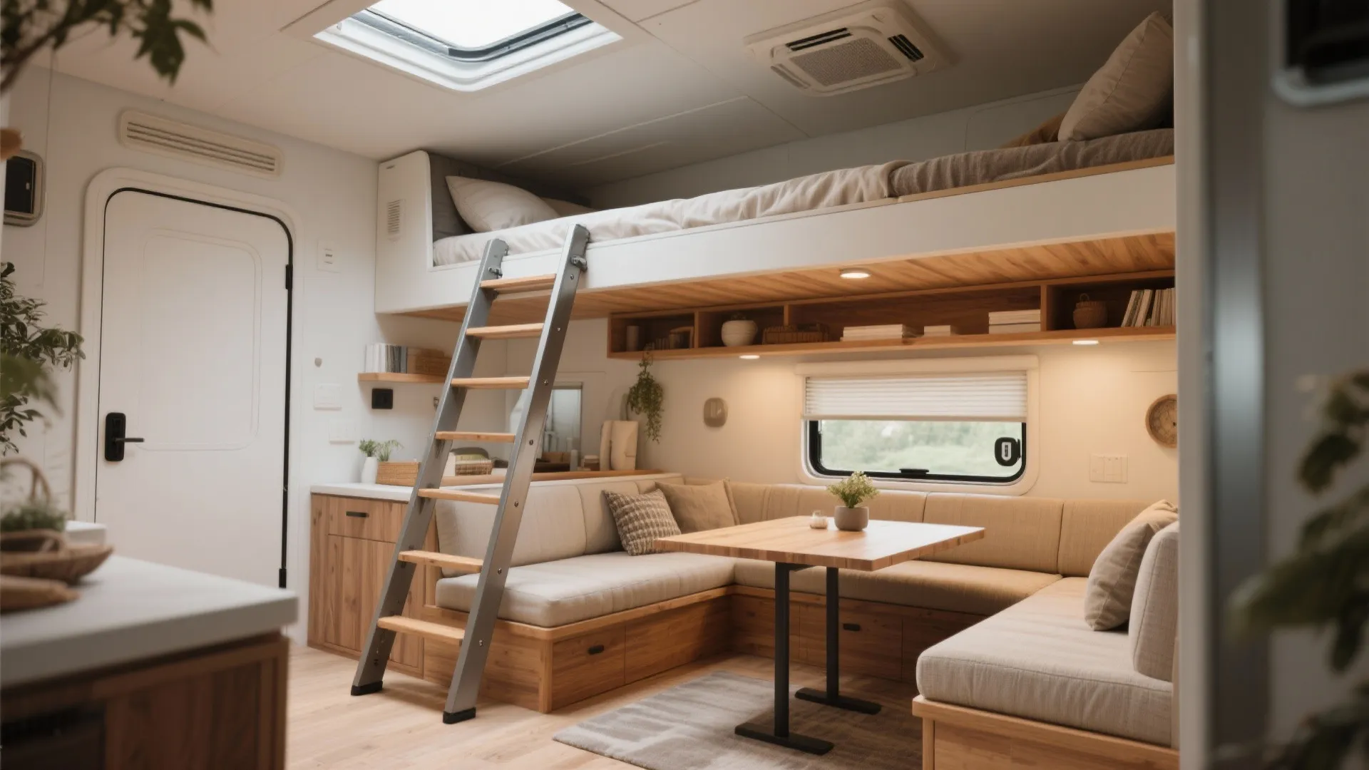 2. Loft sleeping above a multi-use room