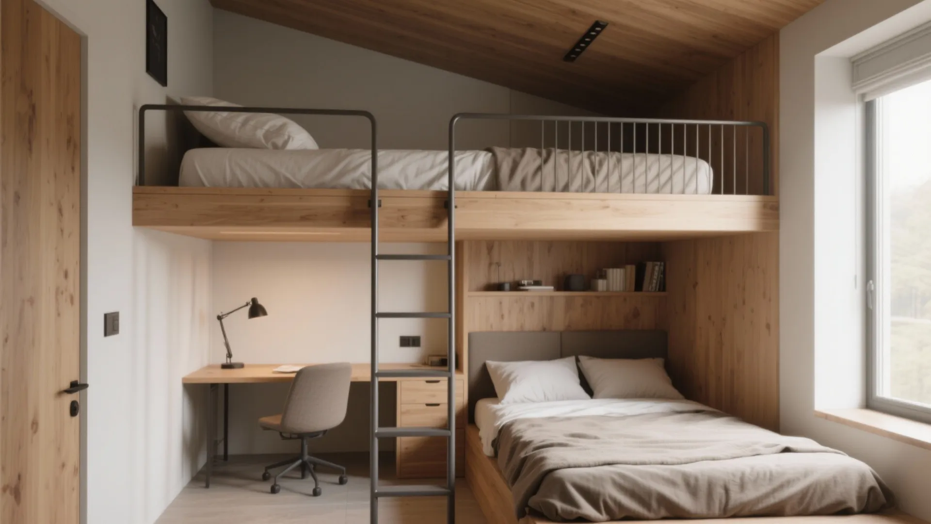 3. Loft one bed, low bed underneath for clear zones