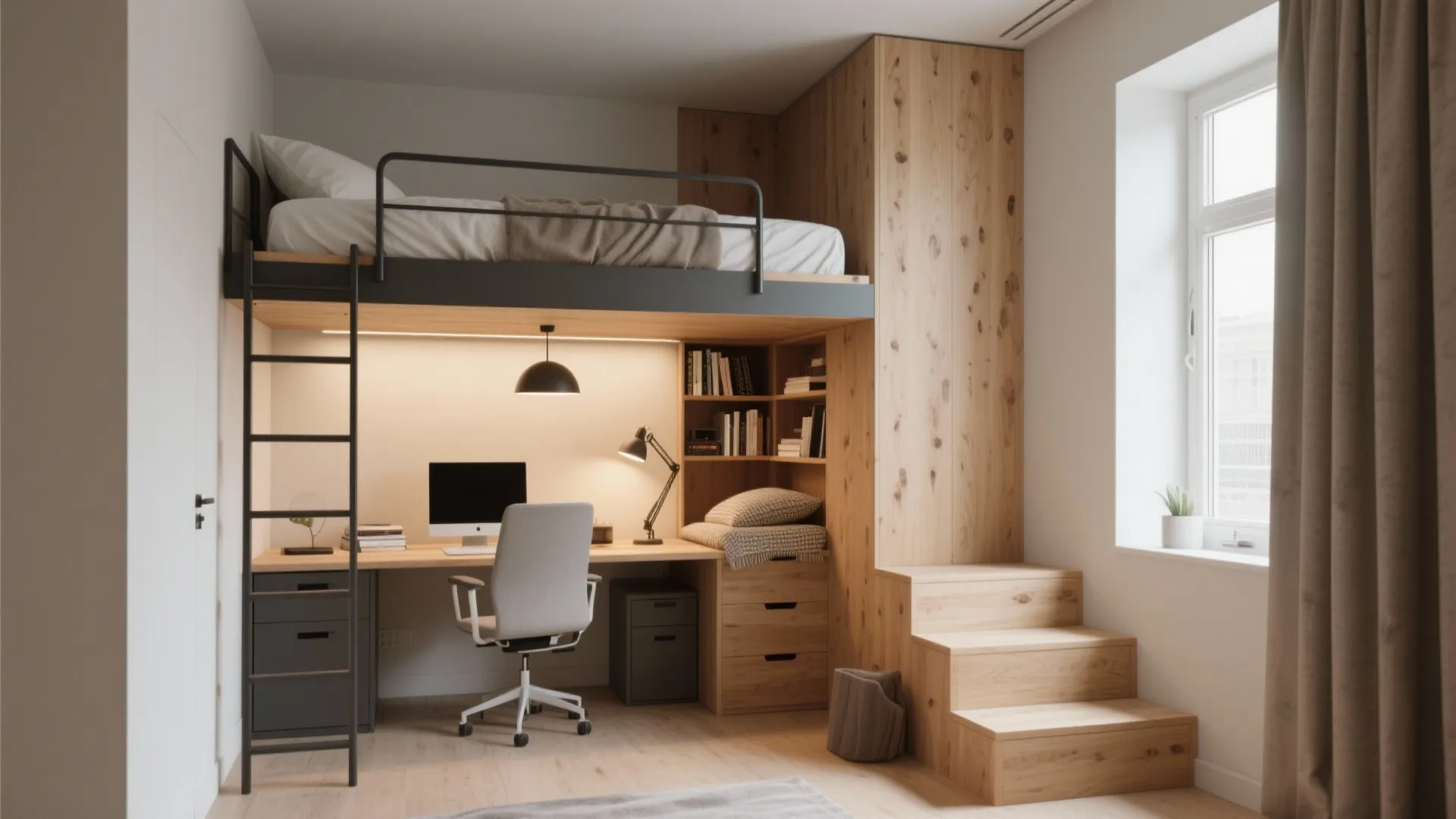 3. Lofted bed to free up floor area