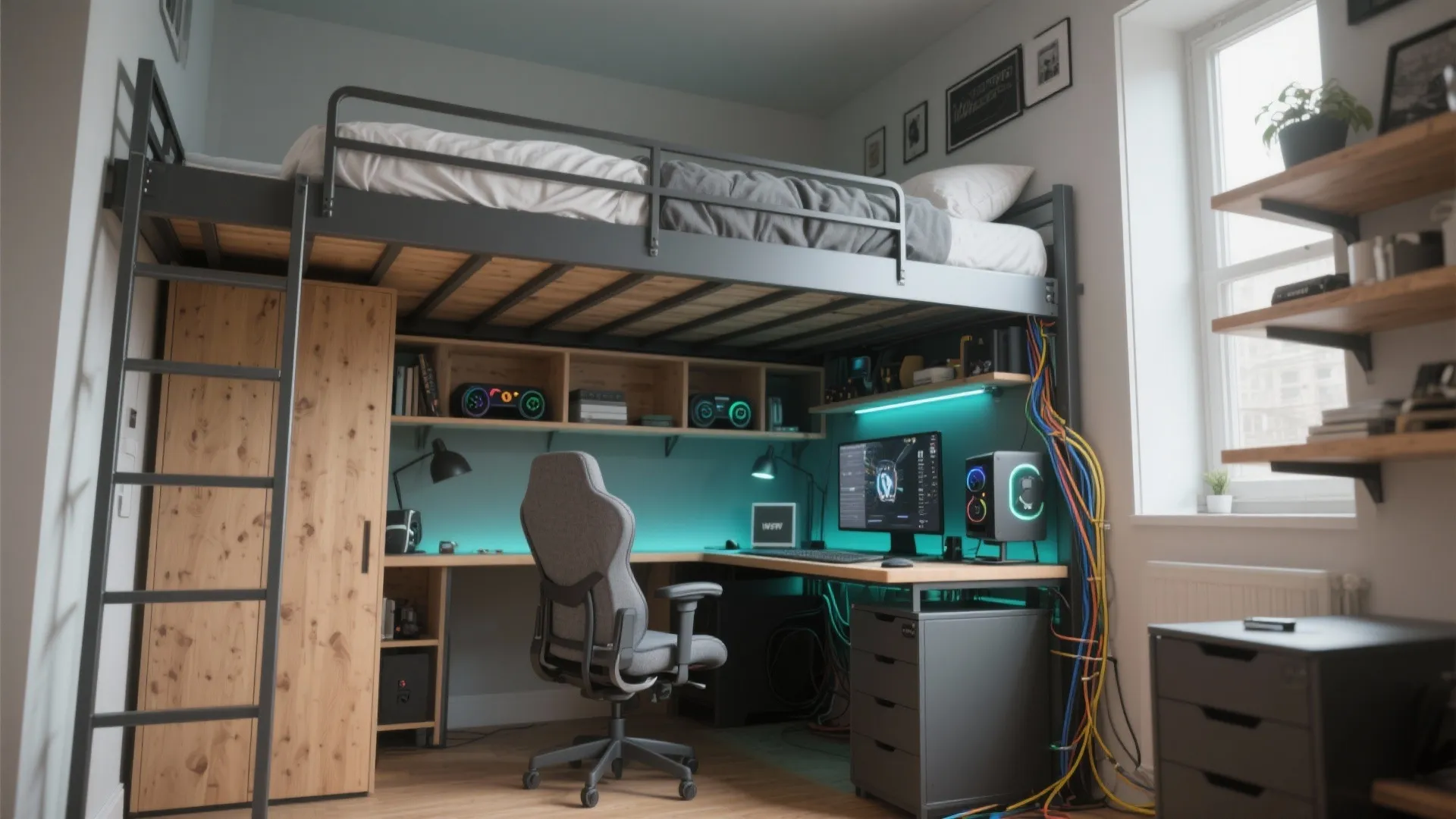 3. Loft Bed + Desk Combo for Small Spaces