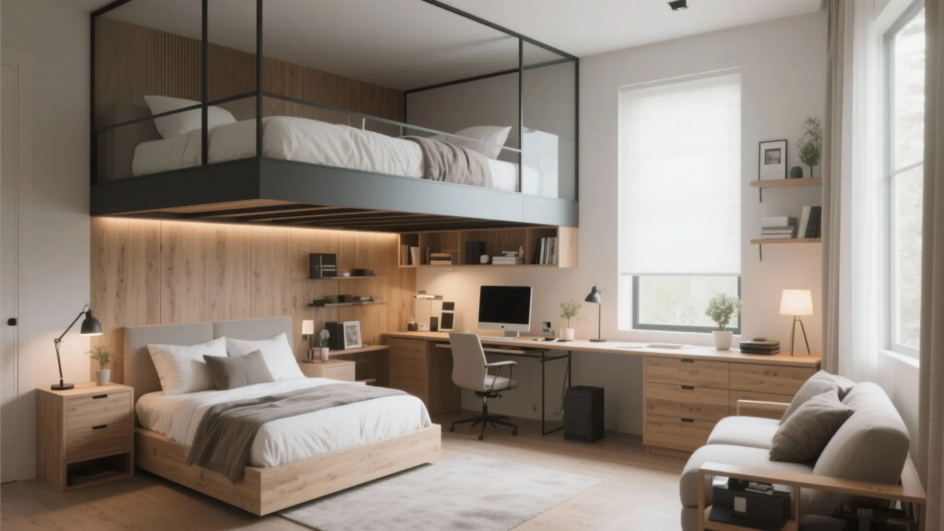 3. Loft Bed with Workspace Underneath