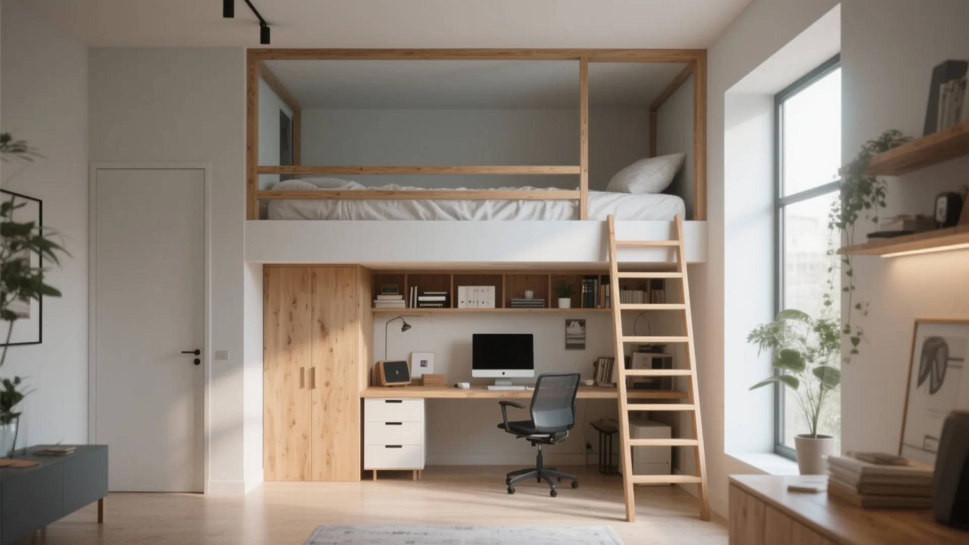 2. Loft Bed with Workspace Underneath