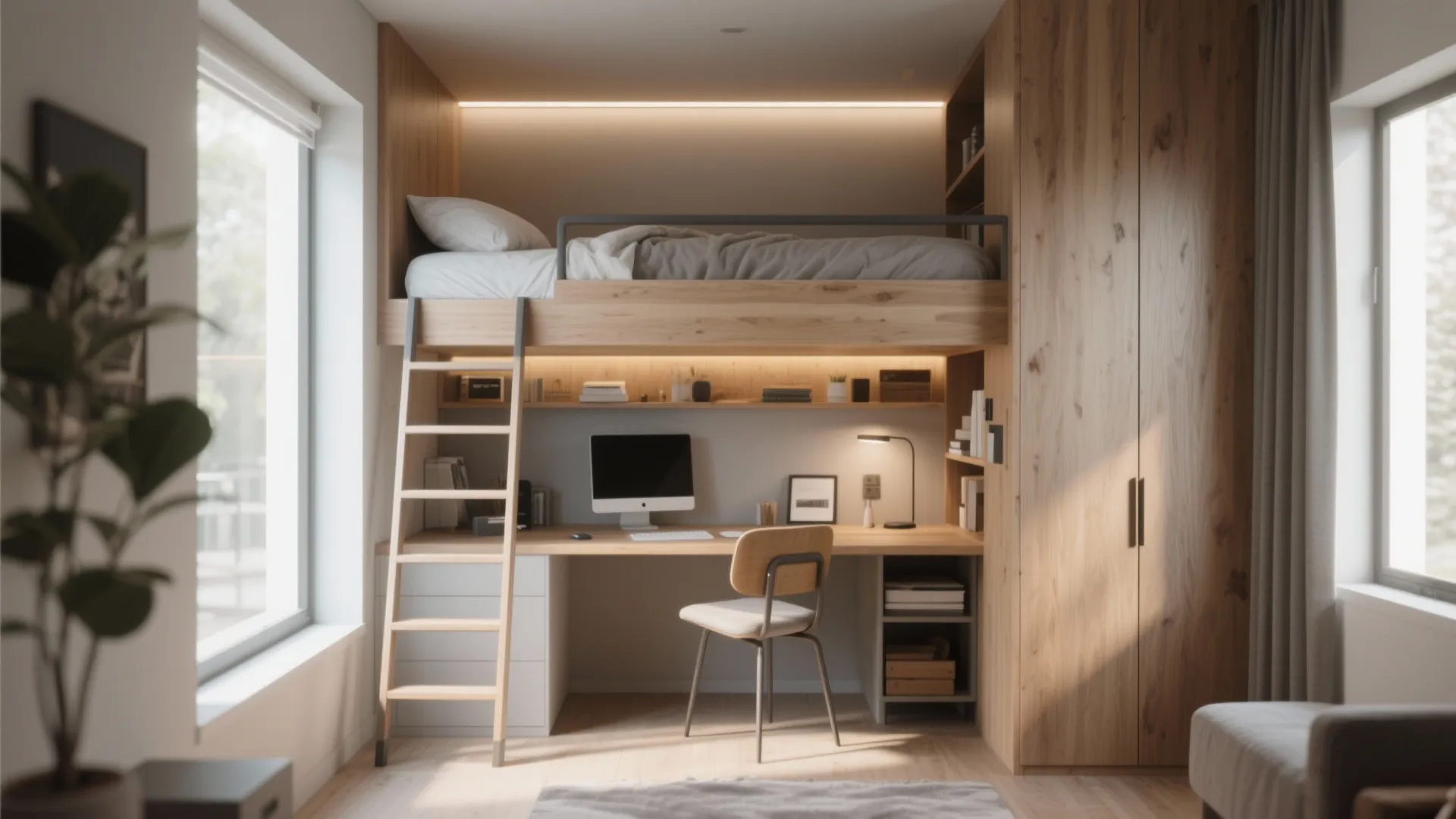 3. Loft Bed with Workspace Underneath