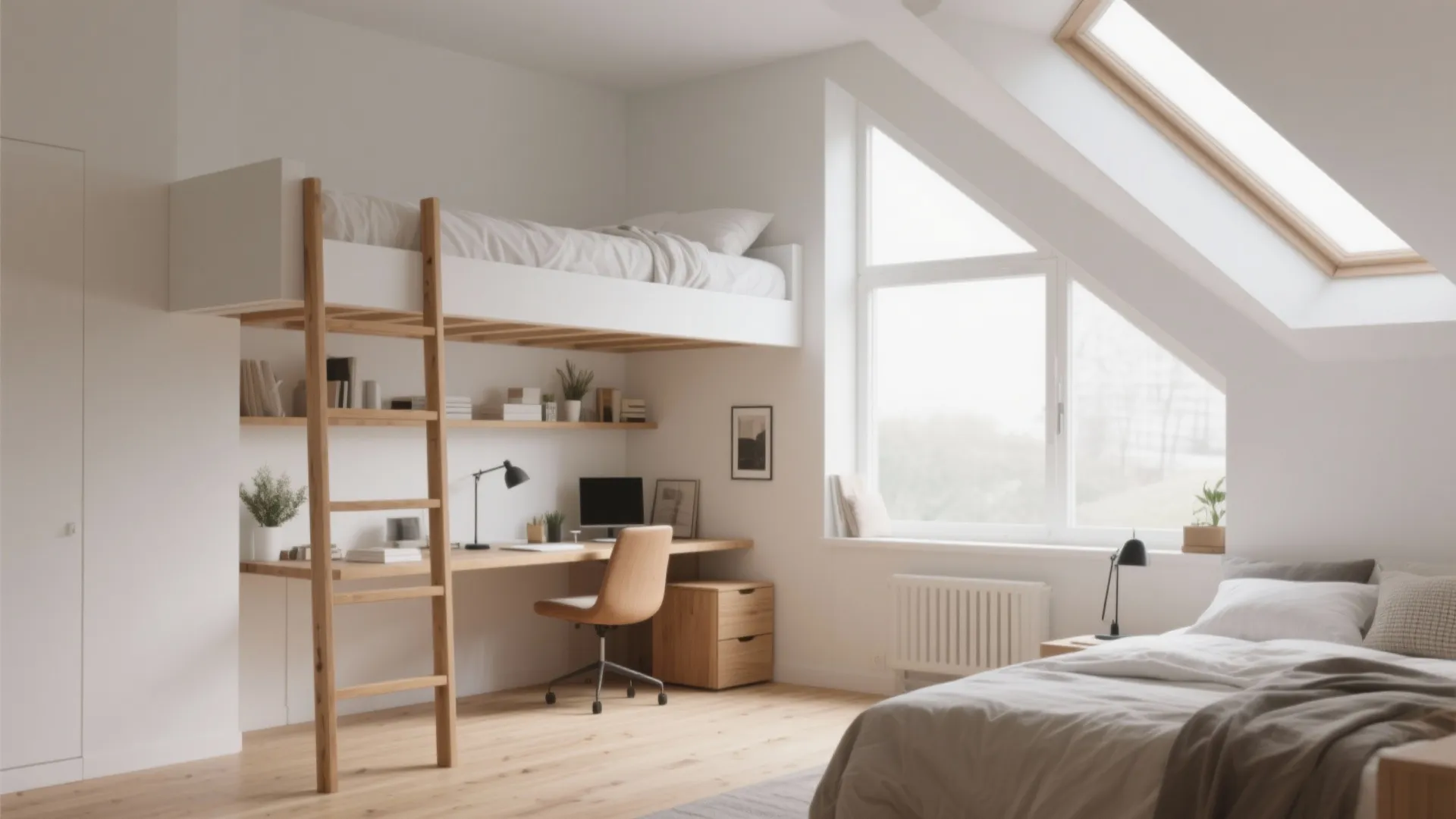 3. Lofted Sleeping Area with Workspace Underneath