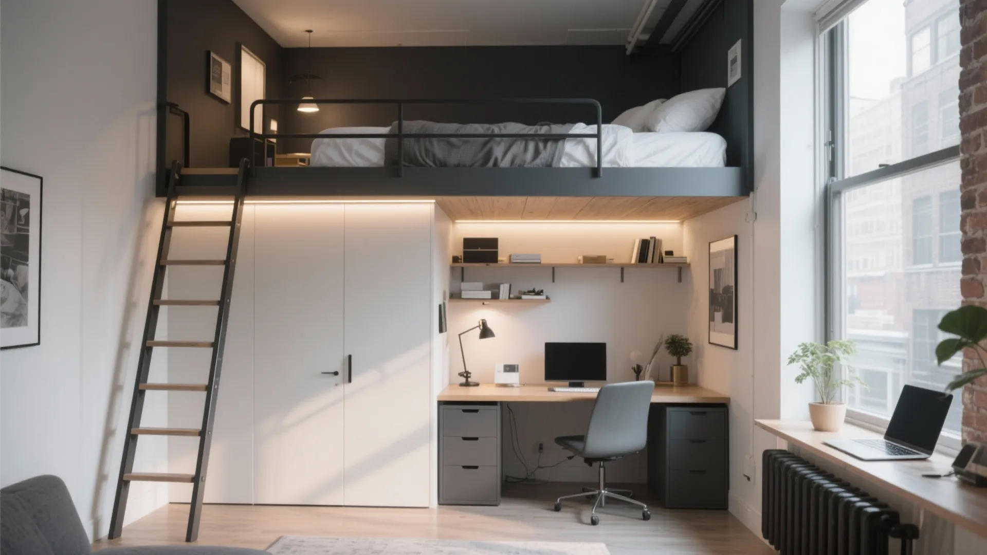 4. Loft Bed Over Mini Home Office