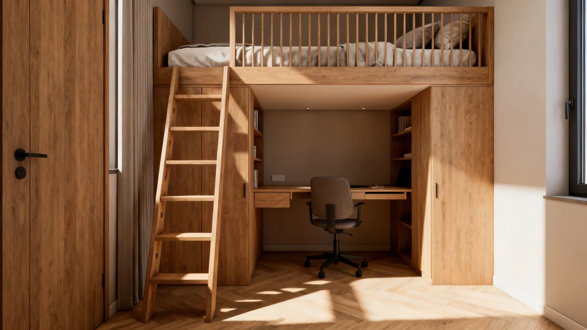 4. Lofted double bed with functional zone underneath