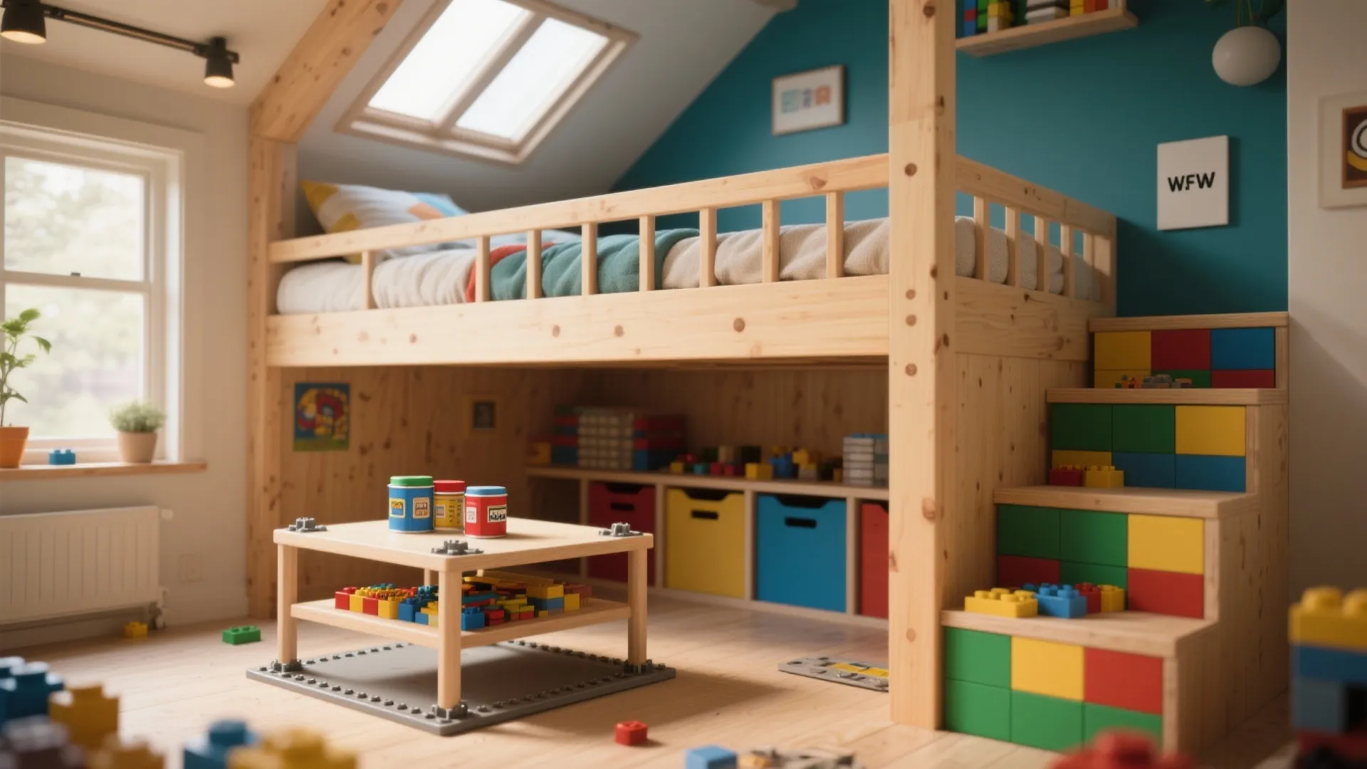 5. Loft bed with play or building zone underneath