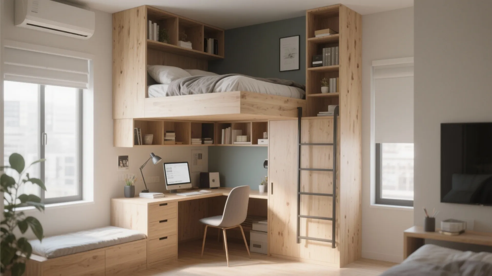 2. Loft Bed with Storage Below