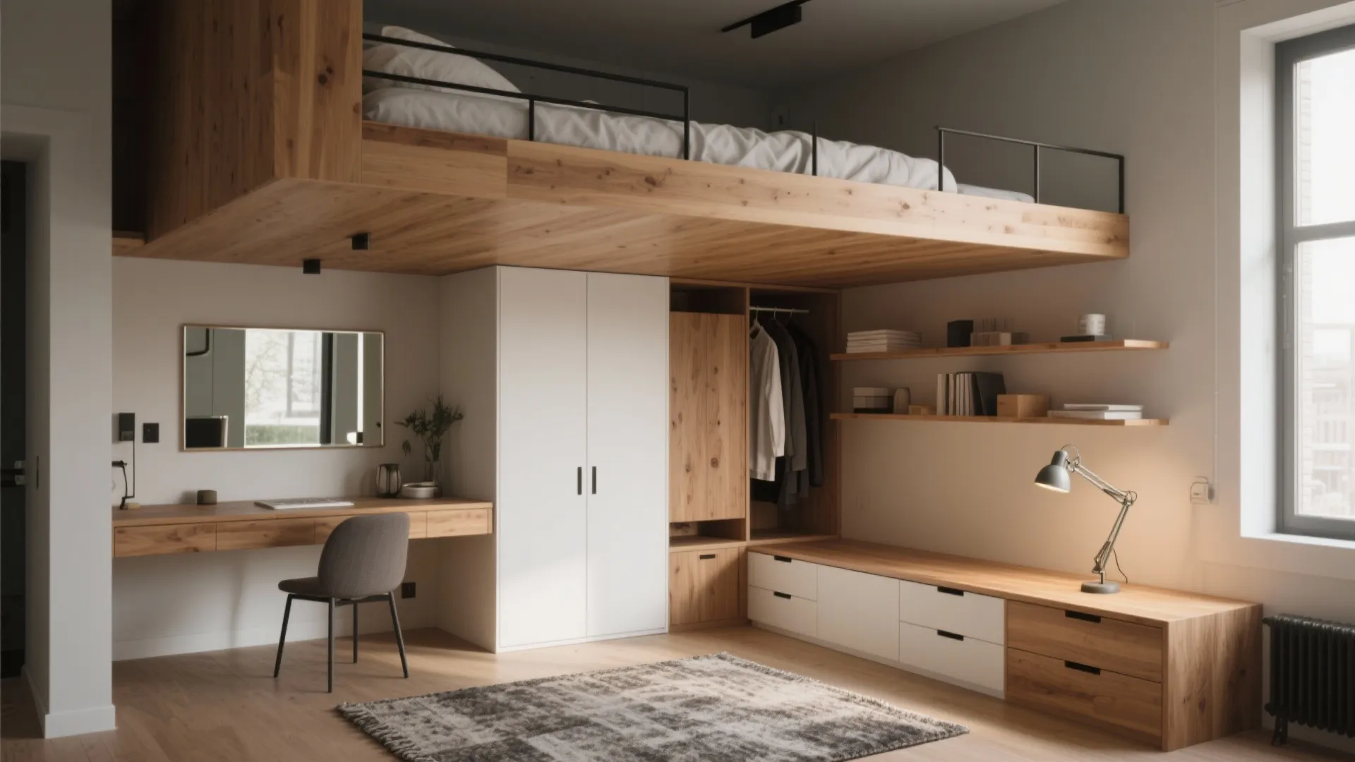 1. Loft Bed with Built-in Storage