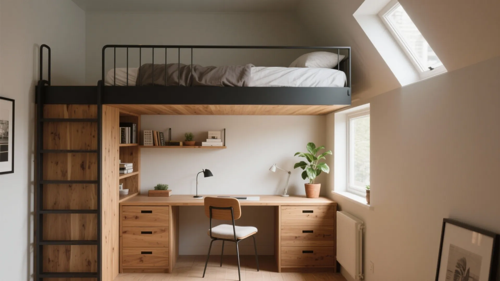 1. Go vertical with a loft bed and integrated storage