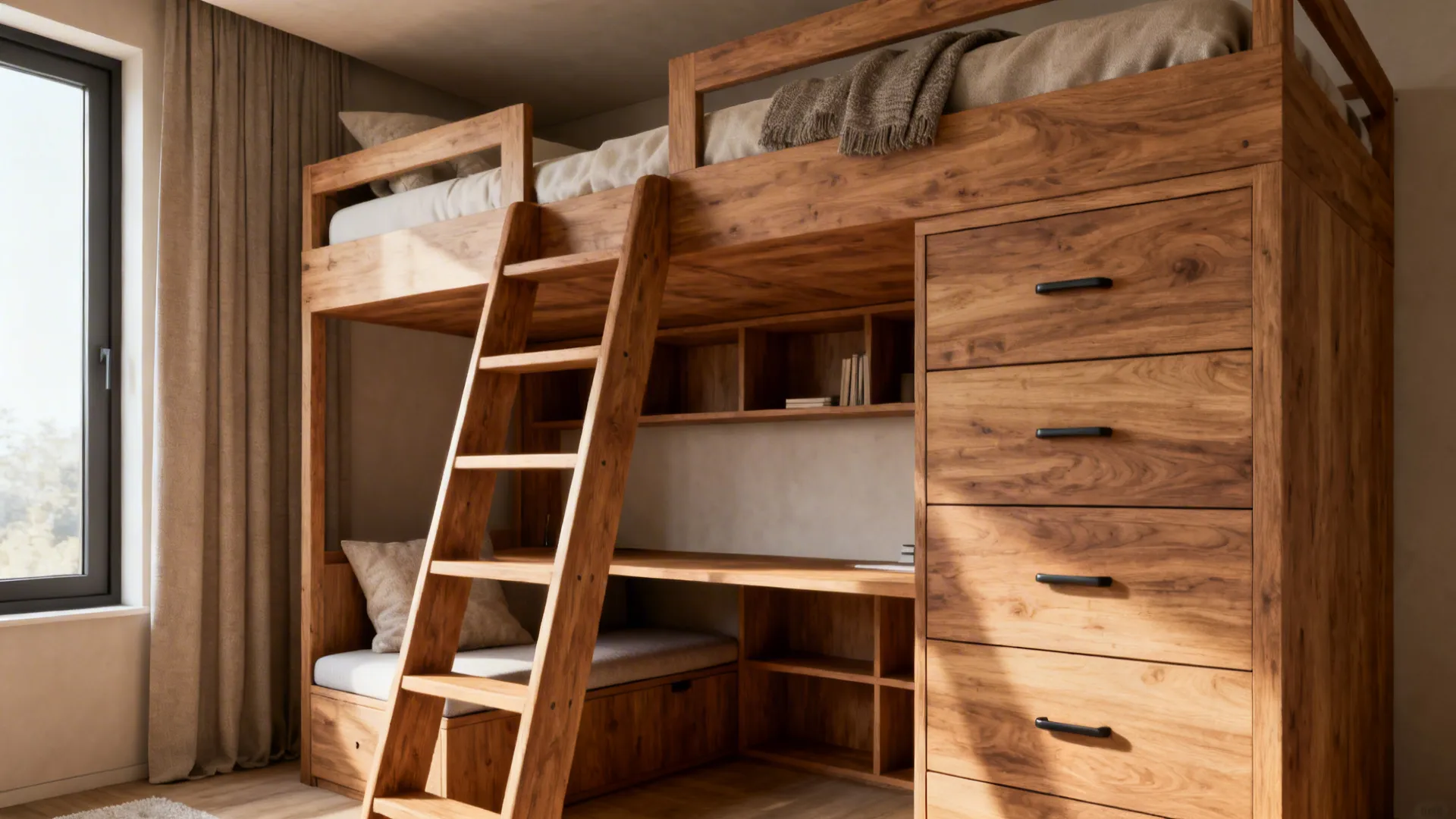 1. Loft Bed with Built-in Storage