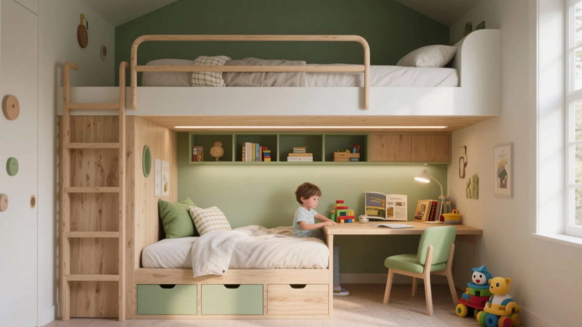 1. Loft bed with study or play zone underneath