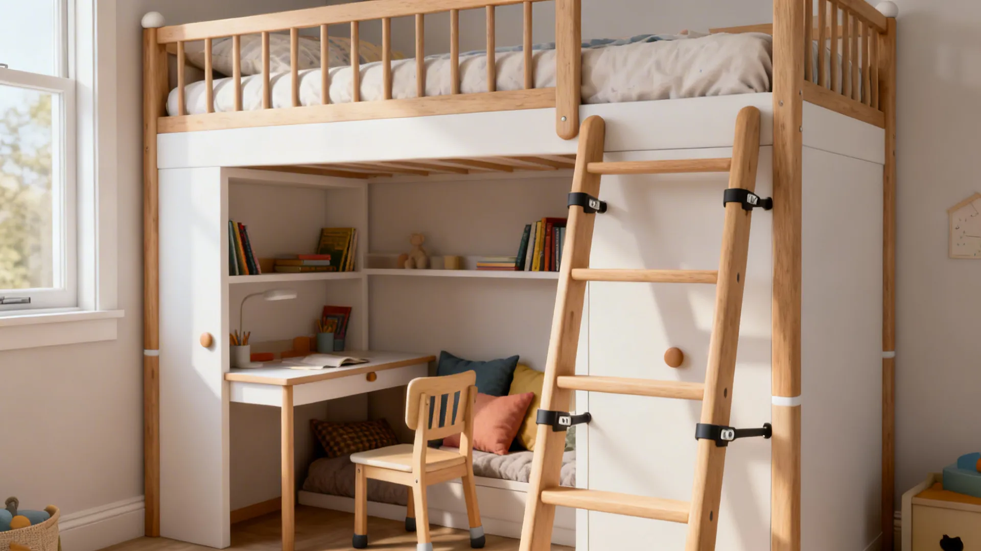 1. Loft bed with play or study zone underneath