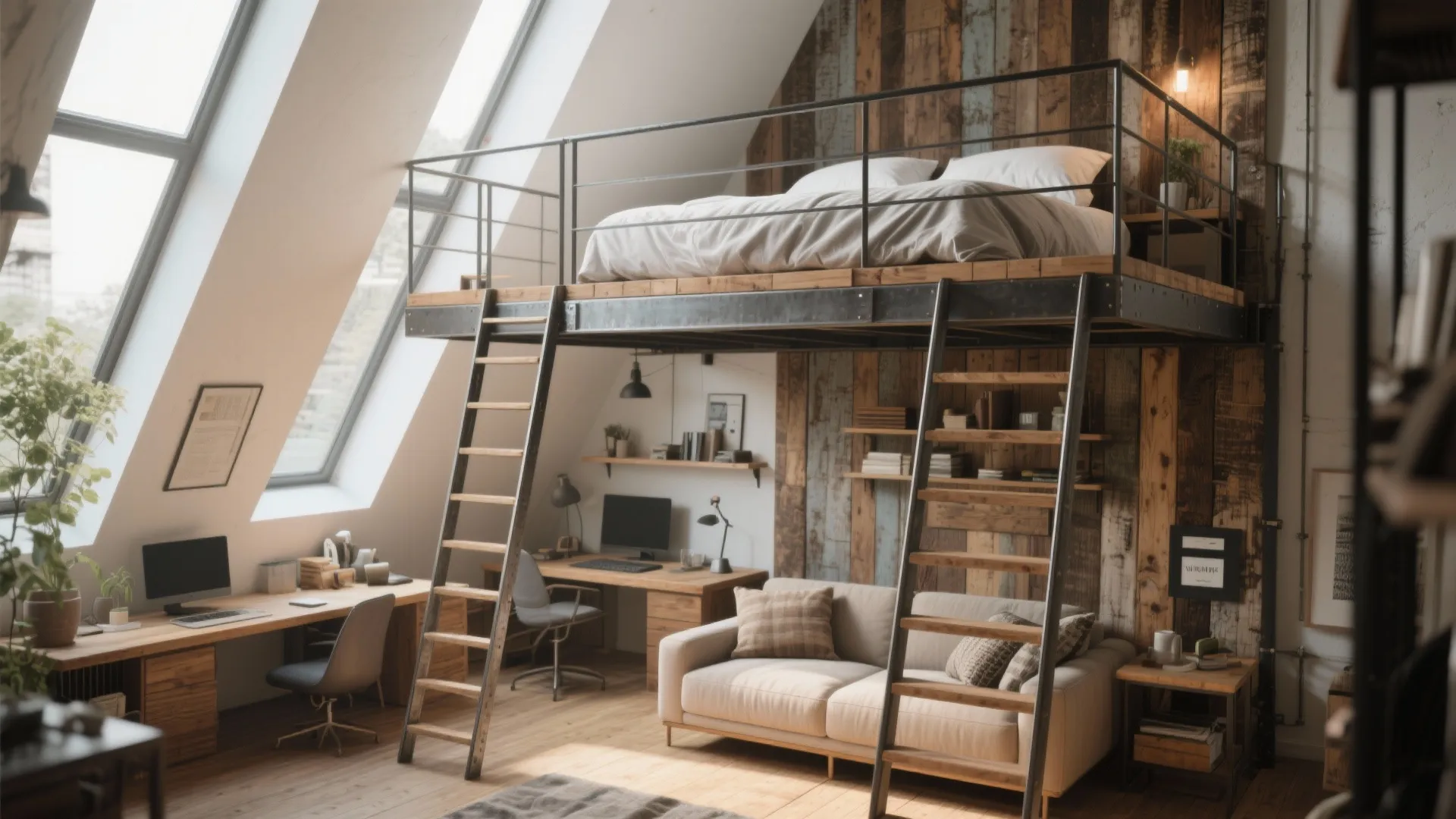 2. Elevated Loft Double Bed with Work or Lounge Zone Below