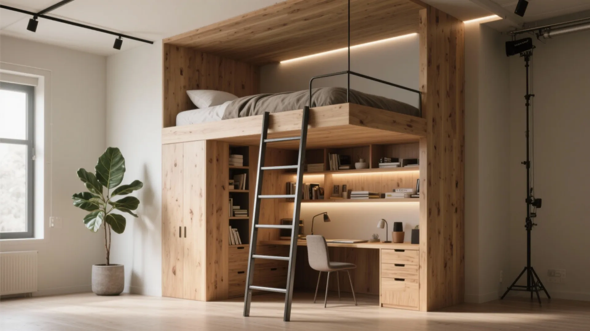 3. Lofted Bed with Workspace Underneath
