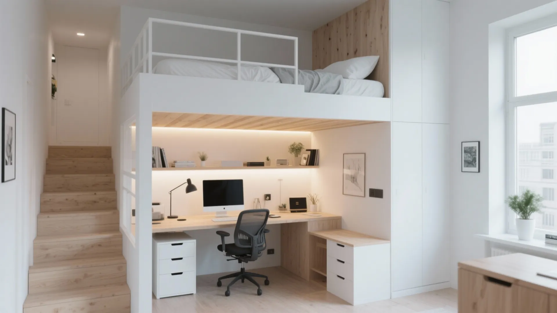 2. Loft Bed with Workspace Underneath