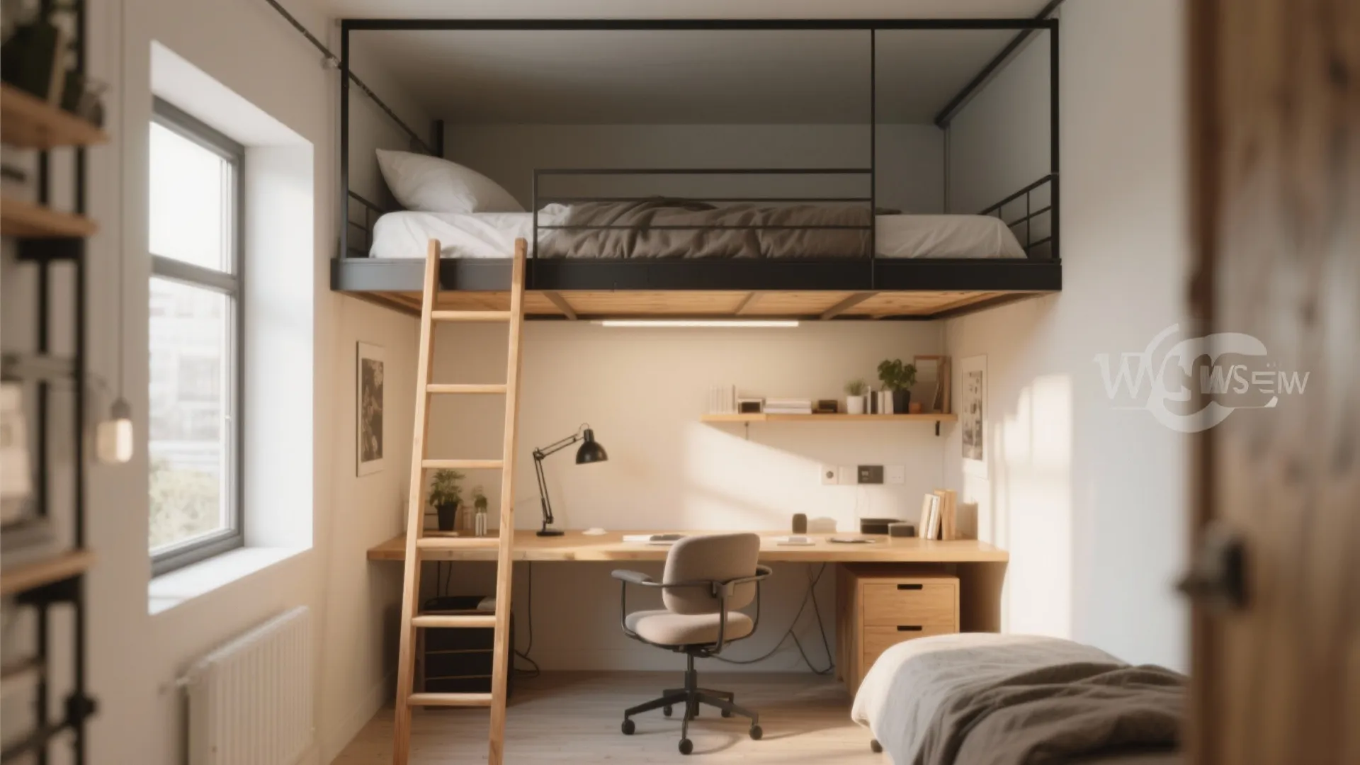 7. Elevated Bed with Workspace Underneath