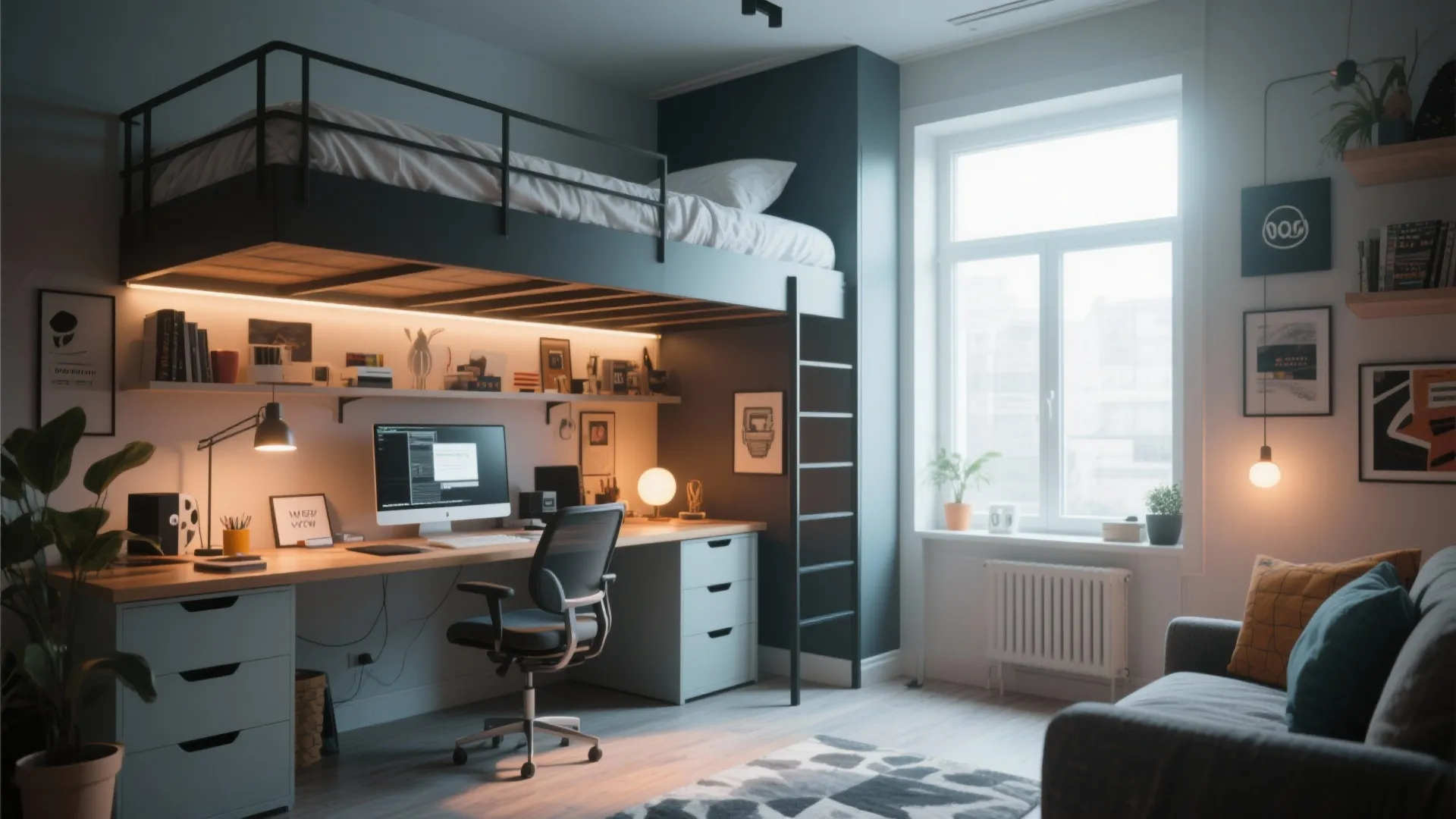 7. Loft Bed with Workspace Underneath