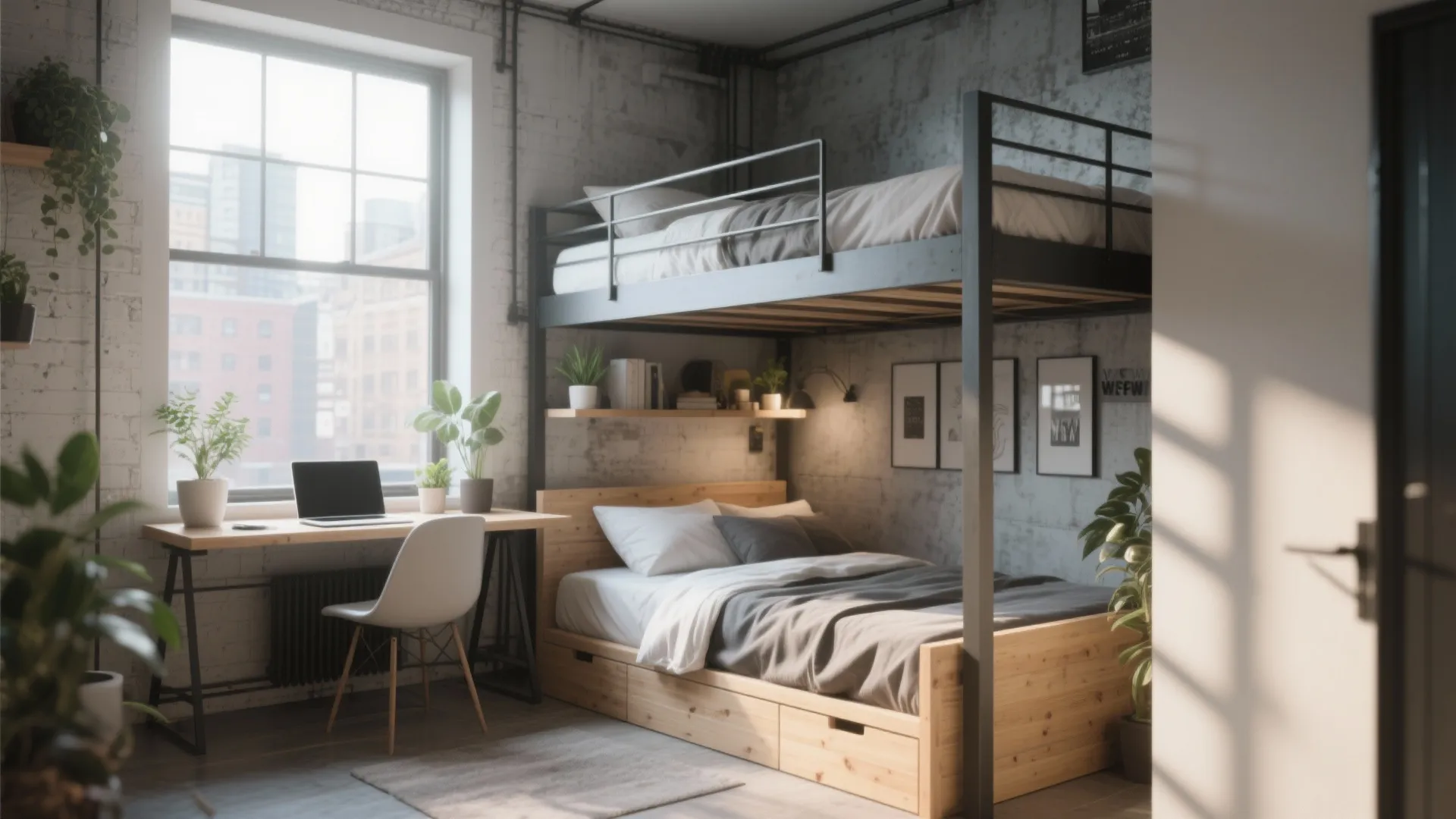 Loft bed with workspace underneath