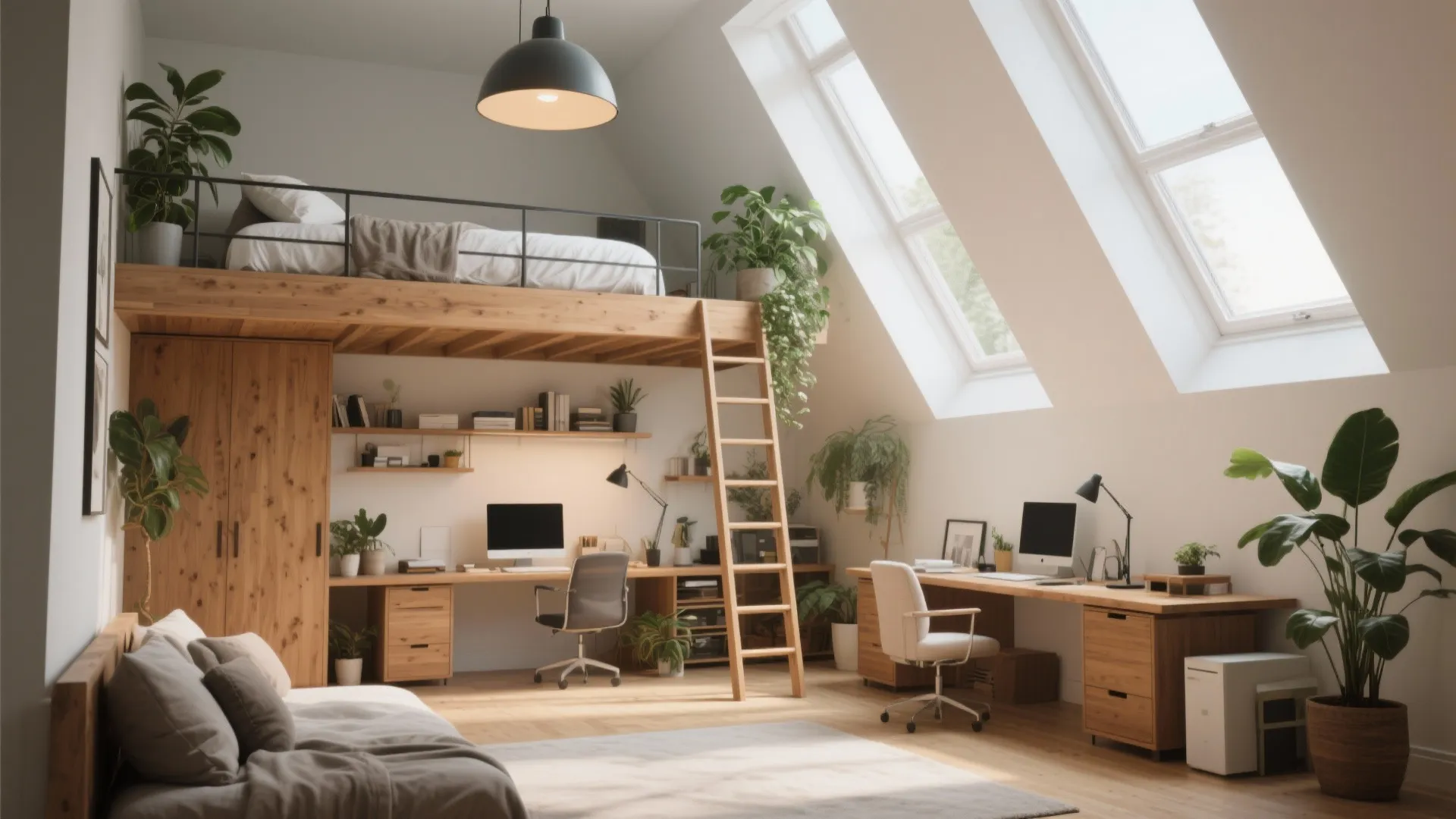 2. Lofted double bed with workspace underneath