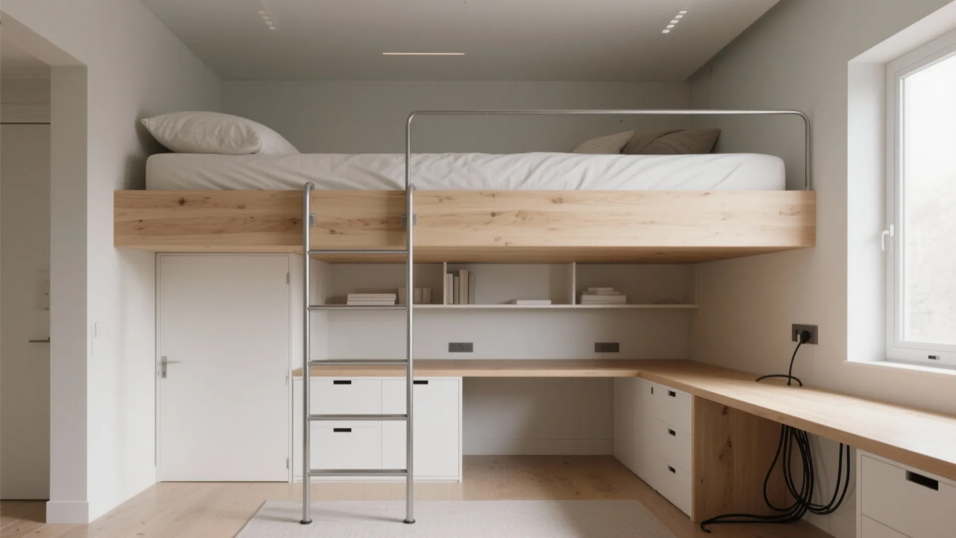 1. Loft the bed, make the floor workspace