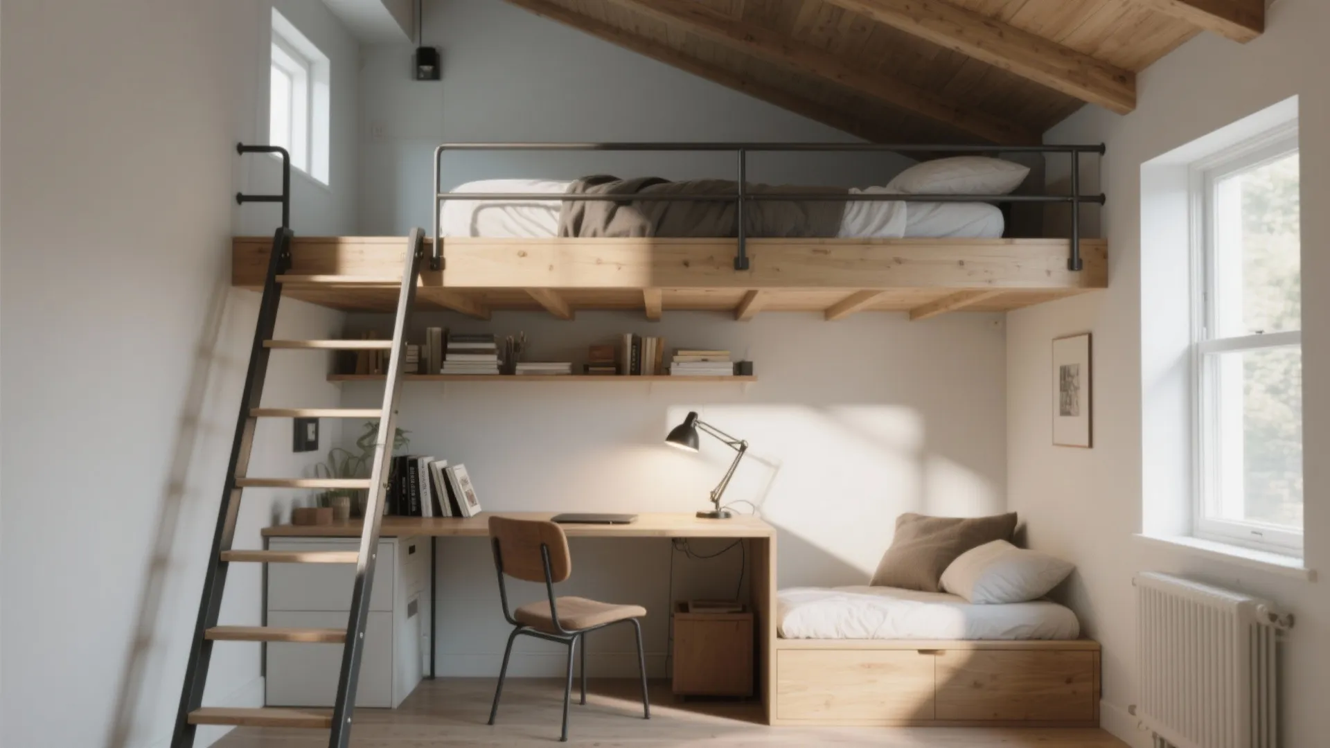 3. Lofted bed with workspace underneath