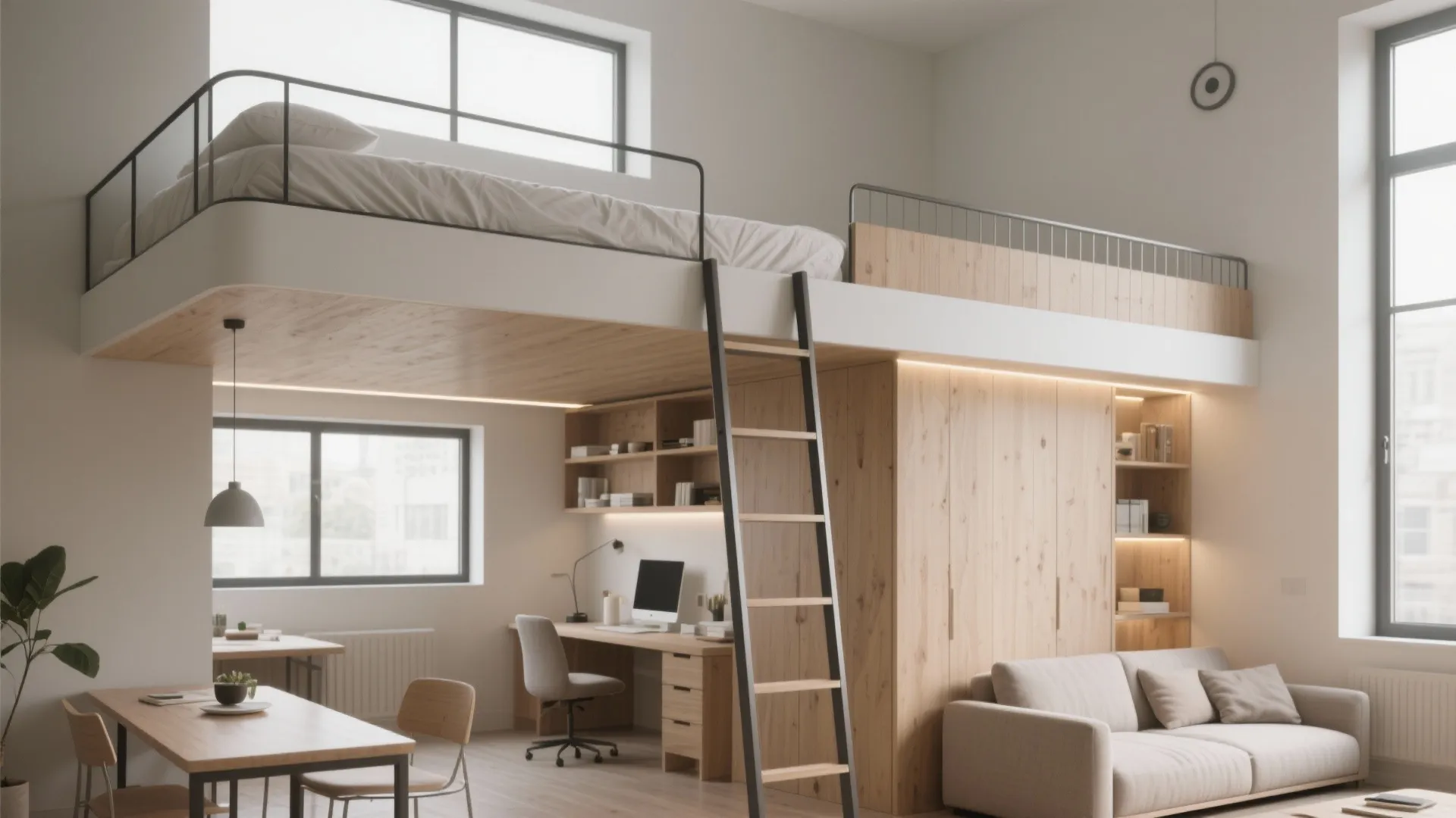 2. Lofted beds that create work or play zones