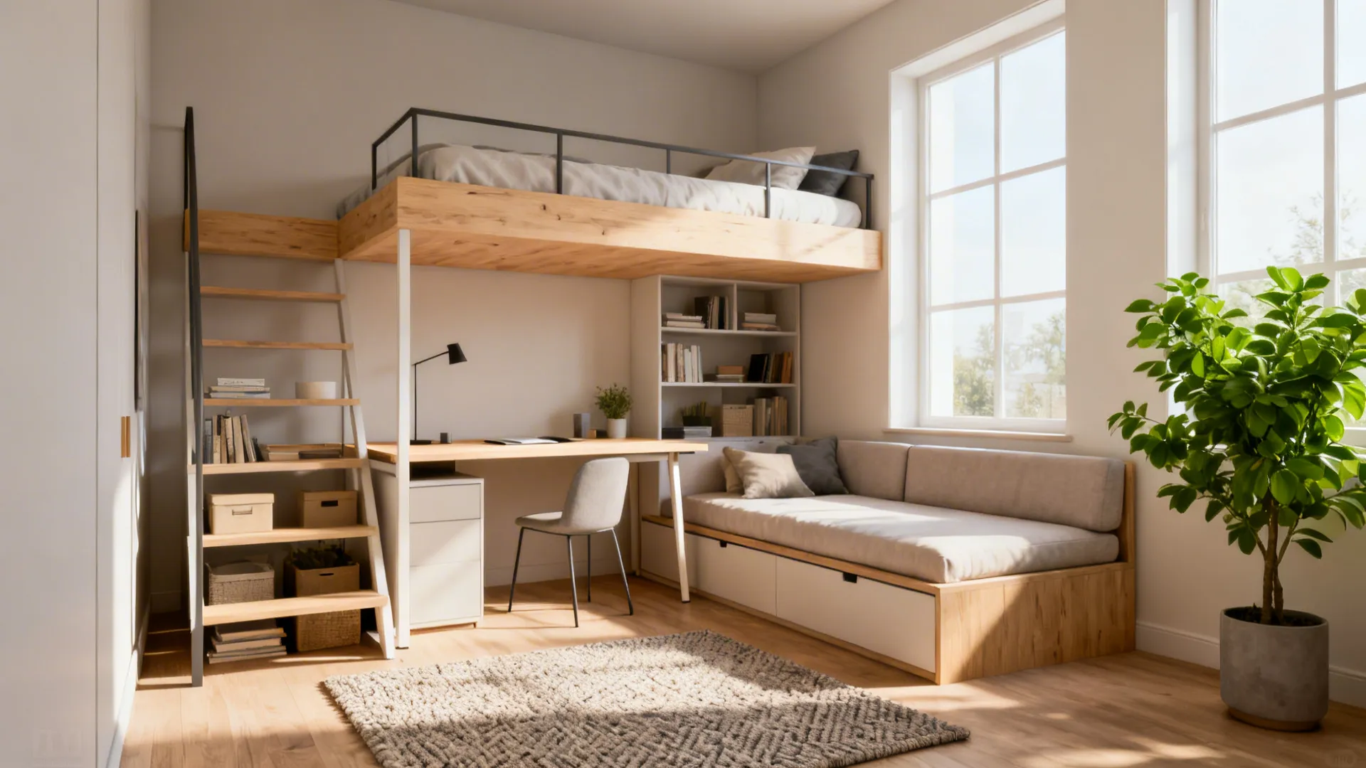 2. Loft bed + workspace/bed combo