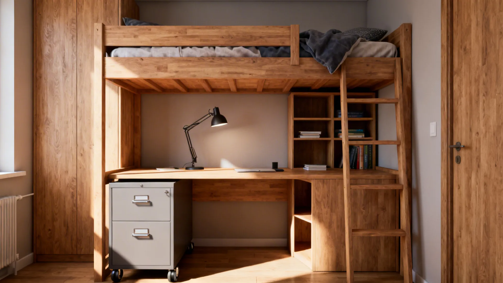 1. Loft Bed with Workspace Underneath