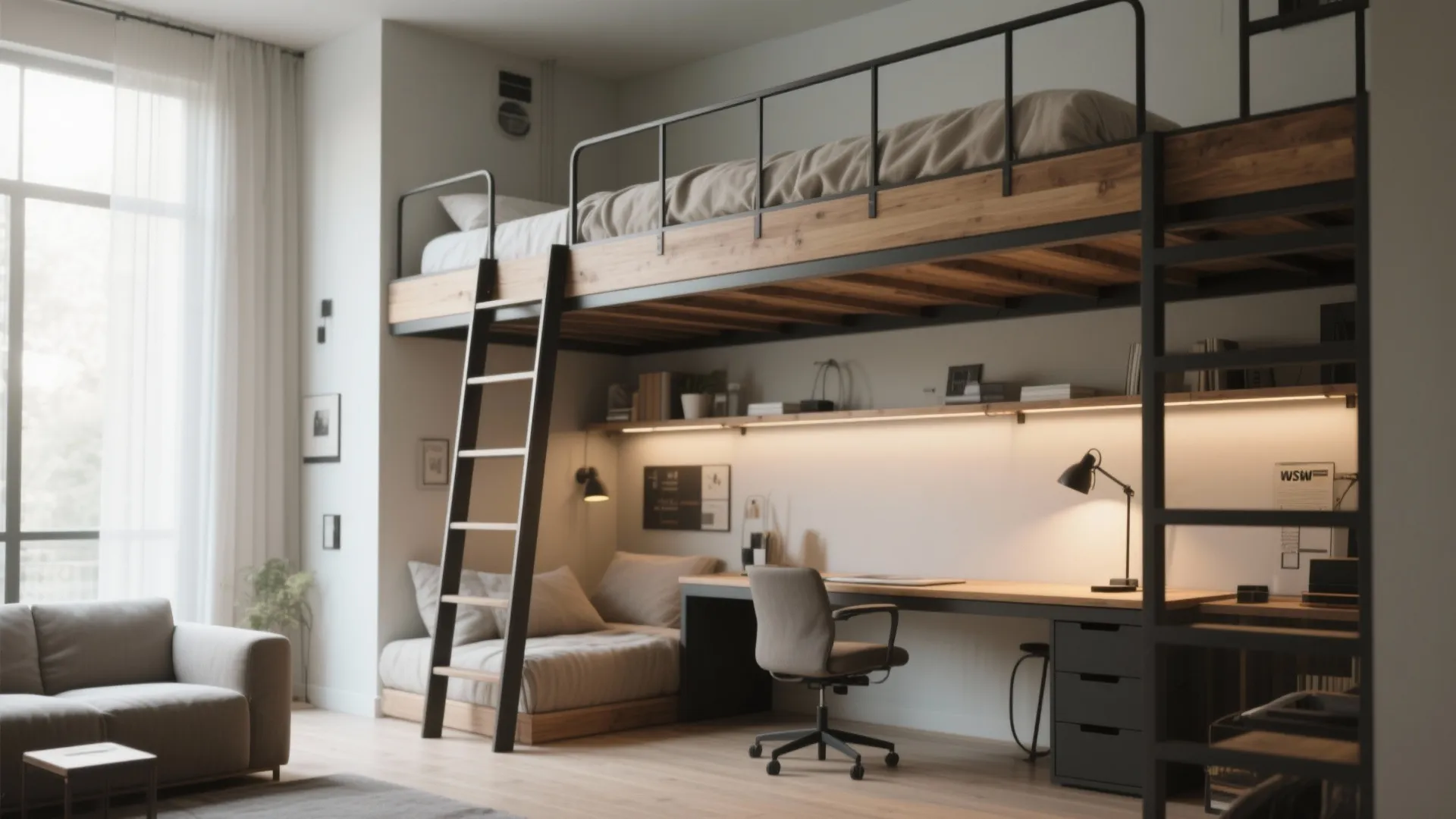 2. Loft beds that create separate zones