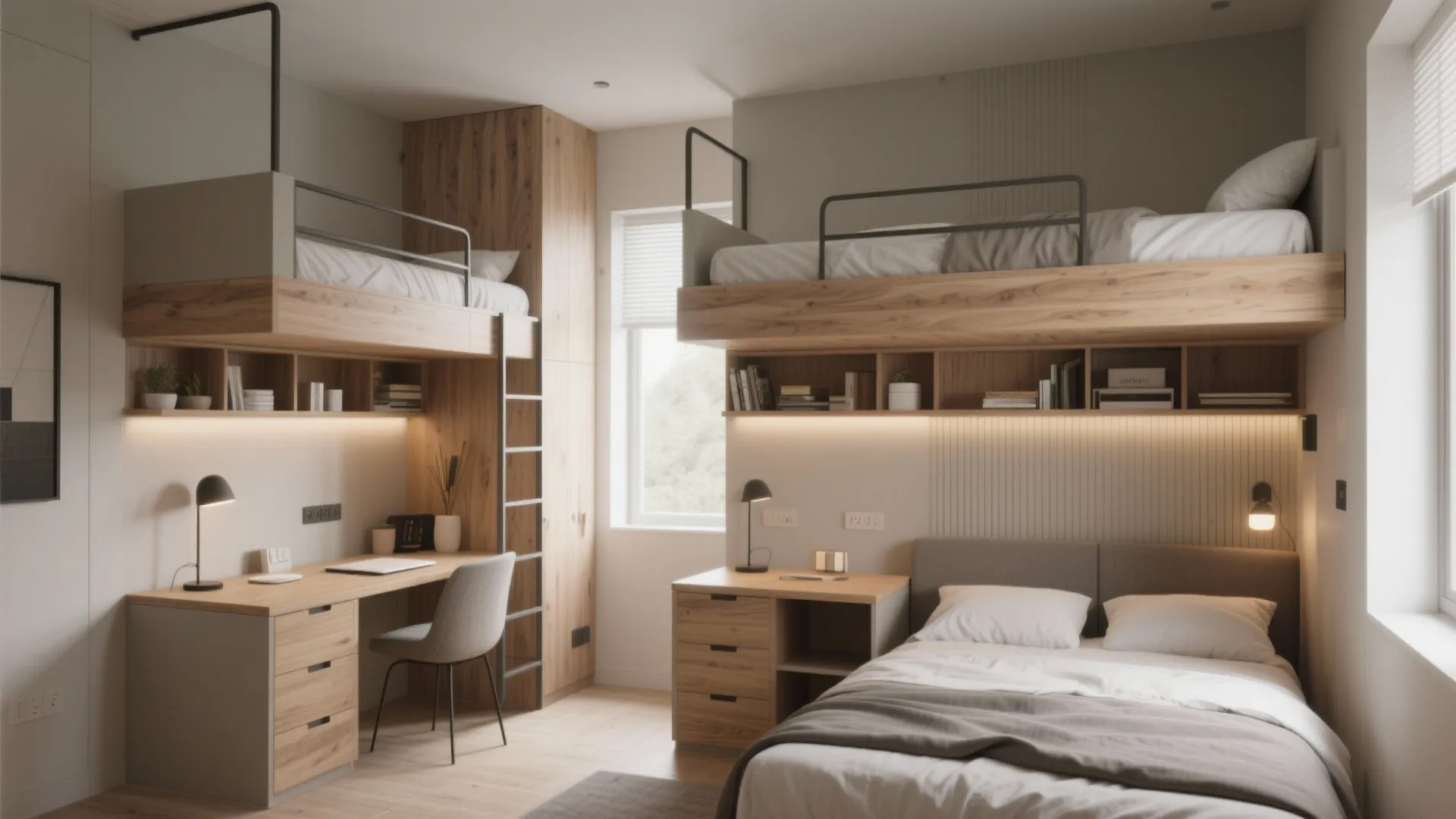Lofted Beds with Workspace Underneath