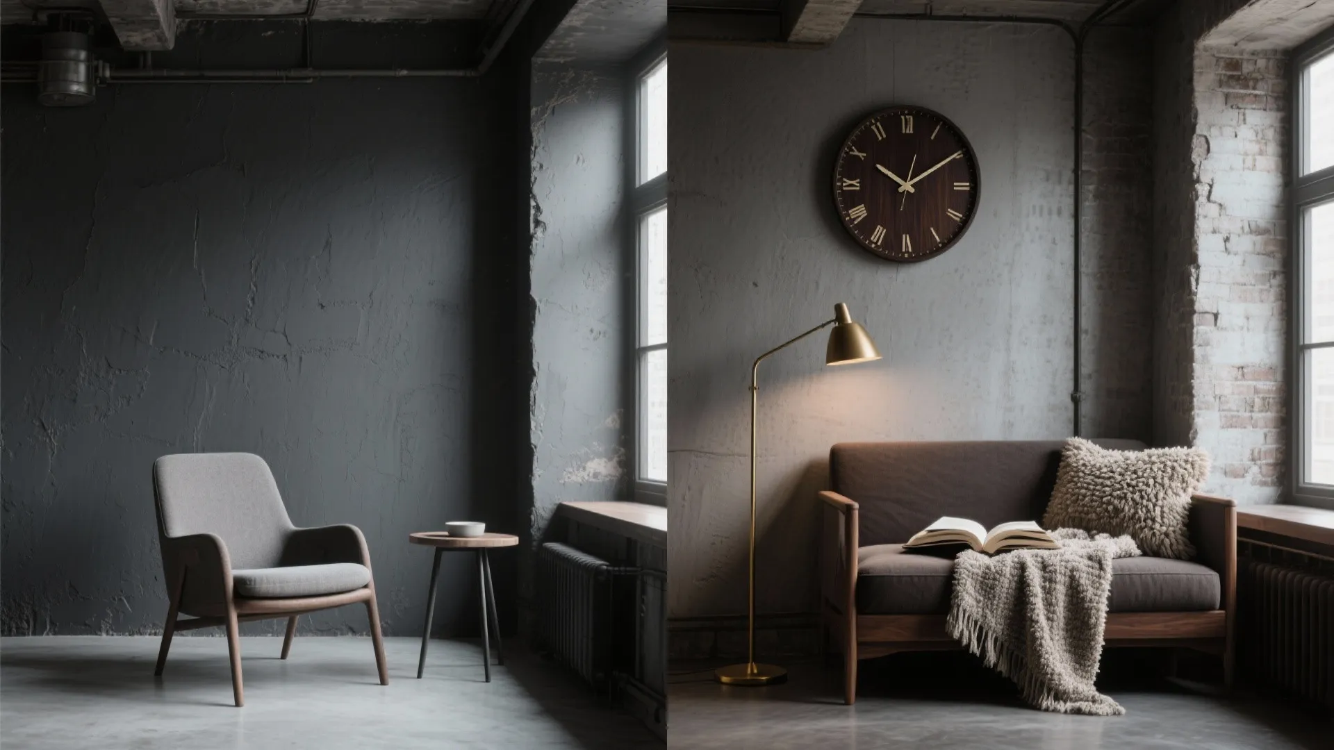 5) Industrial Edge: Dark Walnut on a Textured Wall