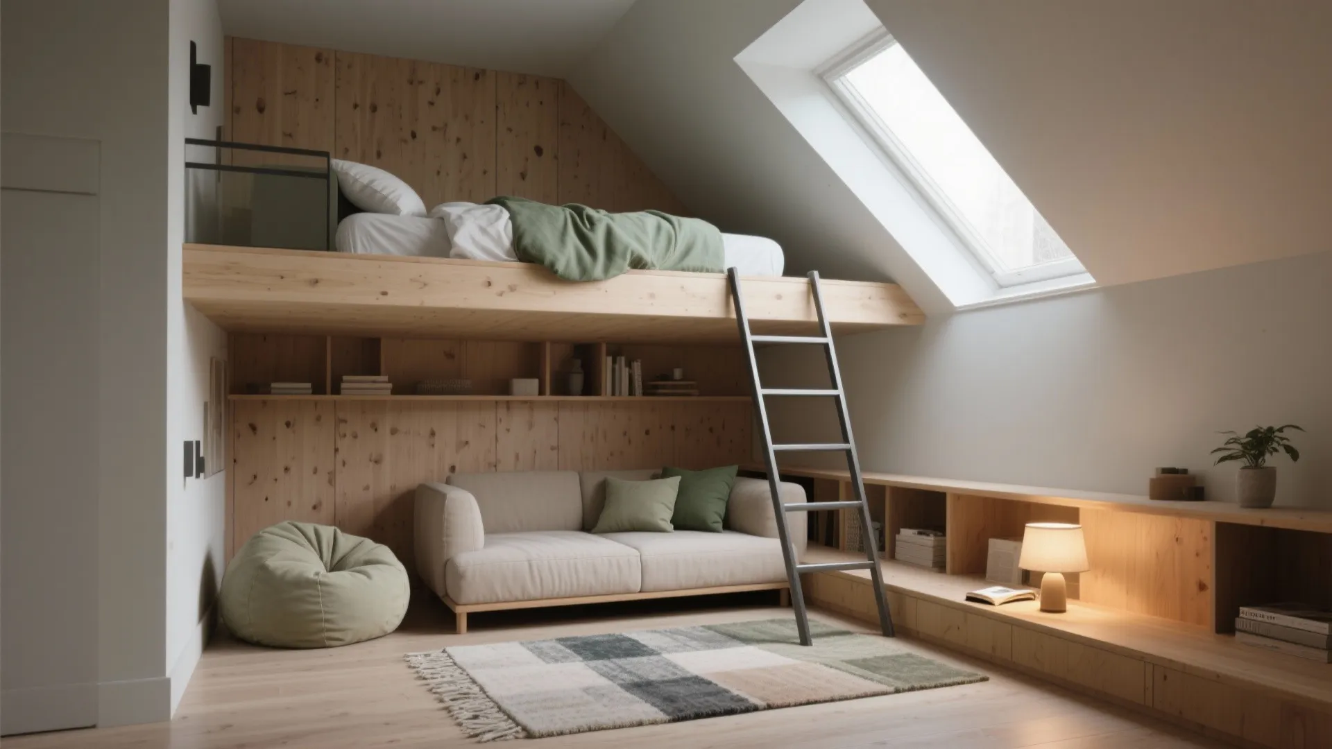1. Lofted Bed with a Cozy Corner