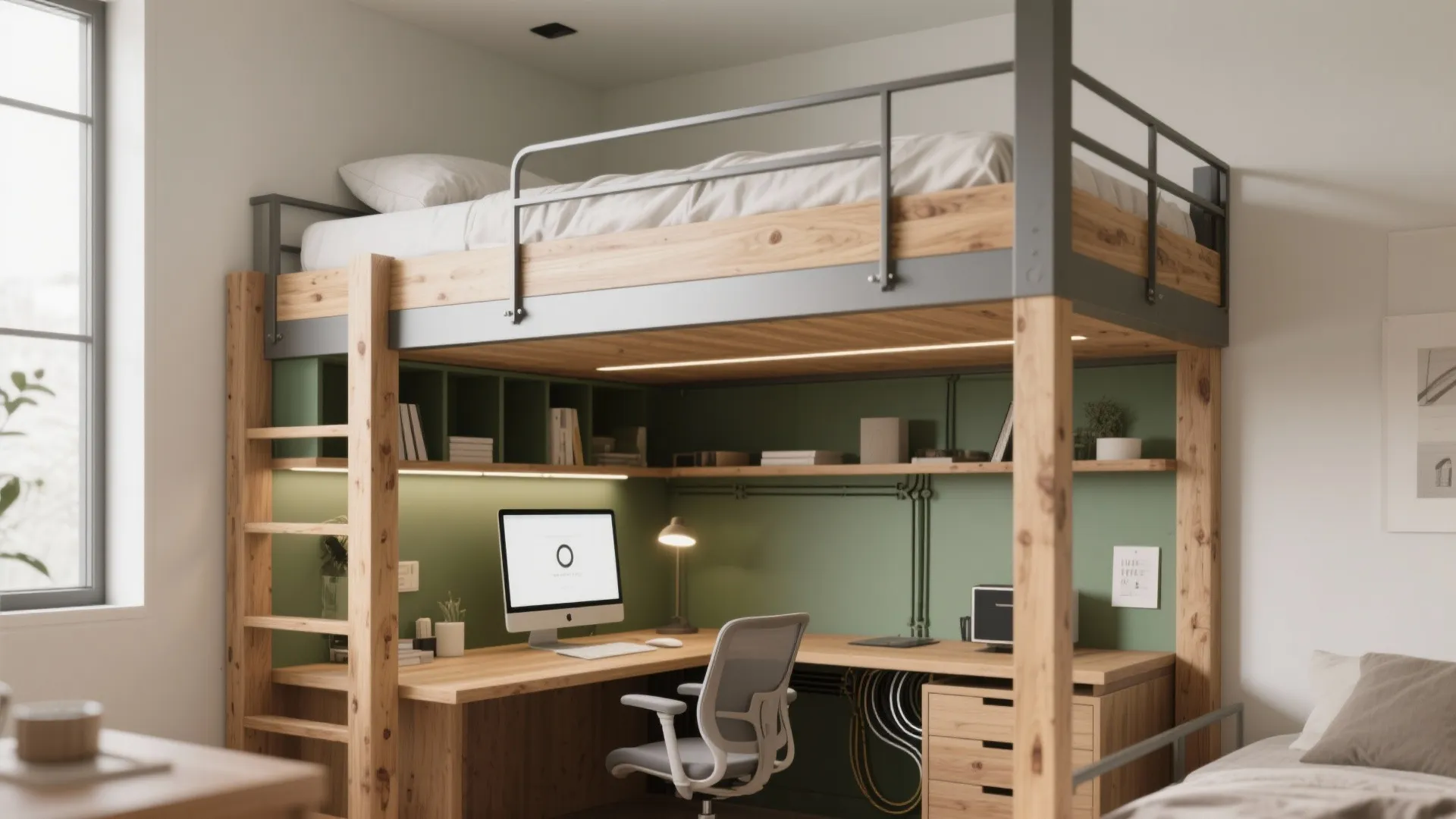 1. Loft Bed with Built-in Desk