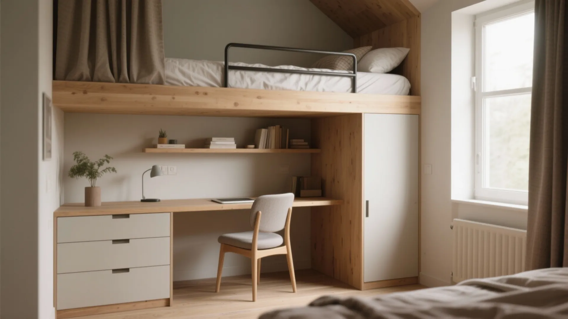 1. Loft-style bunk with built-in desk