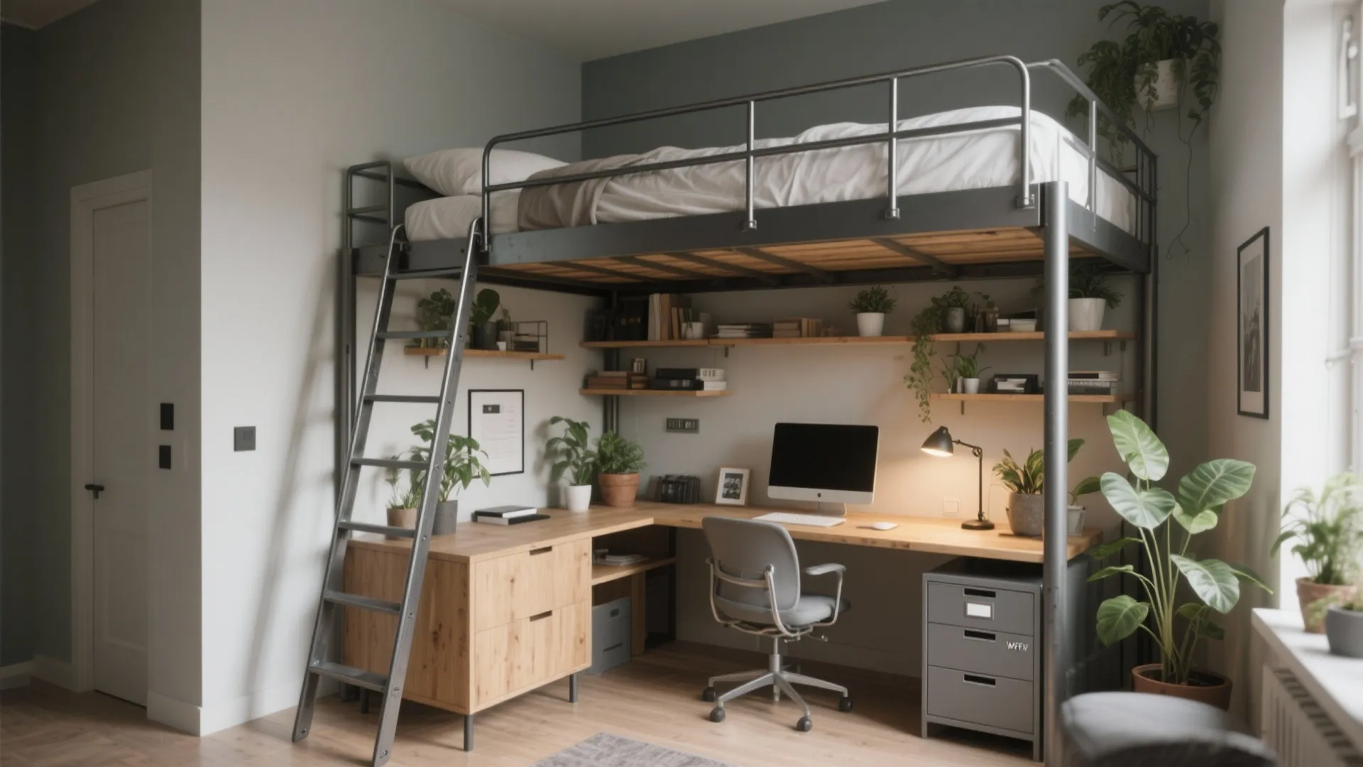 Tip 2: Loft bed over a dedicated desk zone