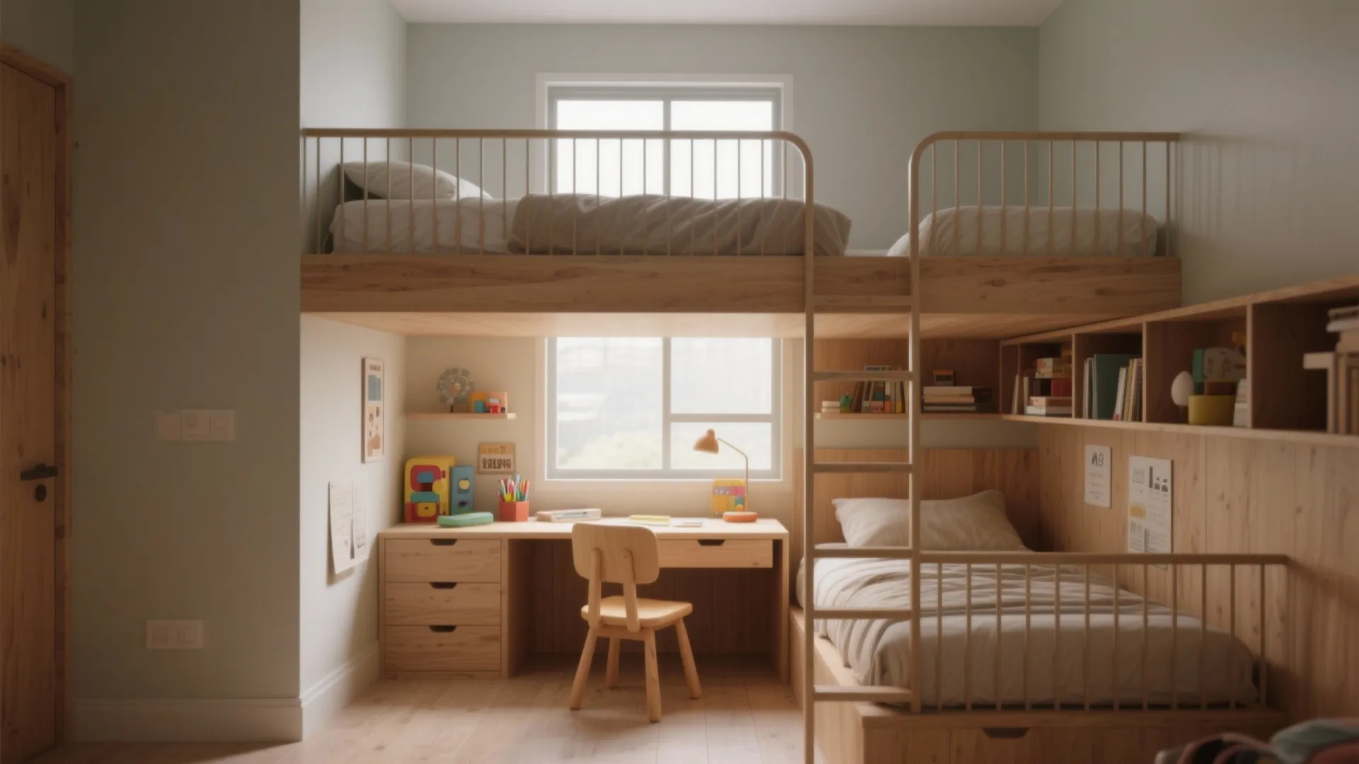 2. Lofted twin with desk or play area below