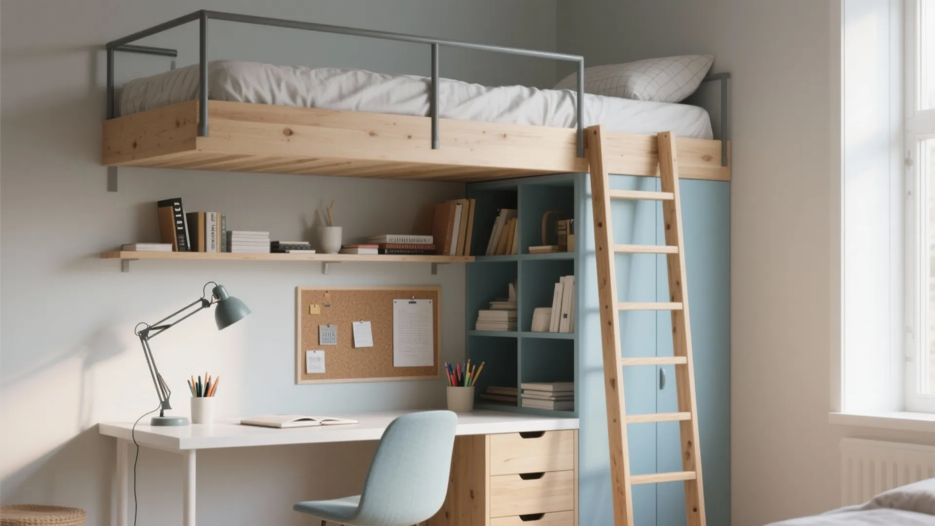 2. Loft Bed with Desk Nook