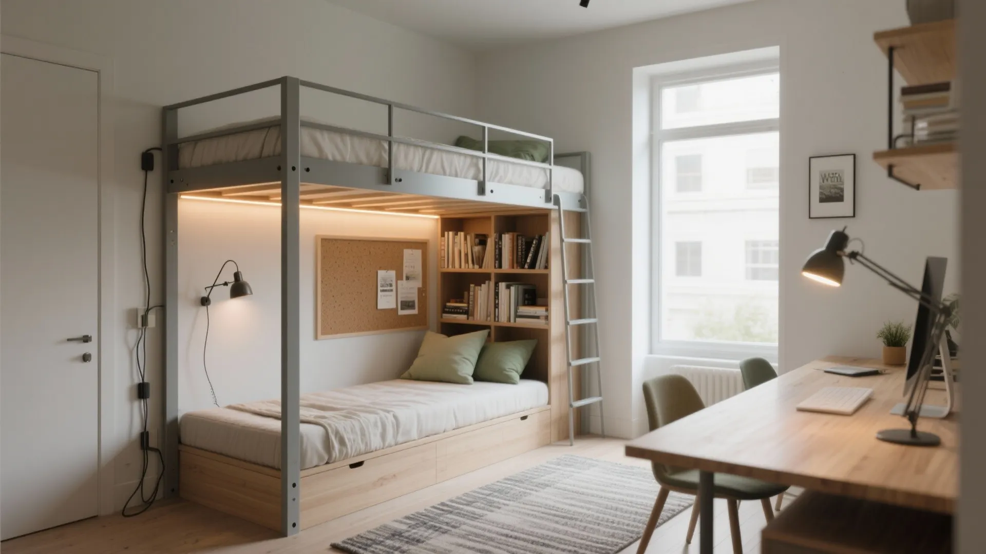 Loft bed with desk and reading nook