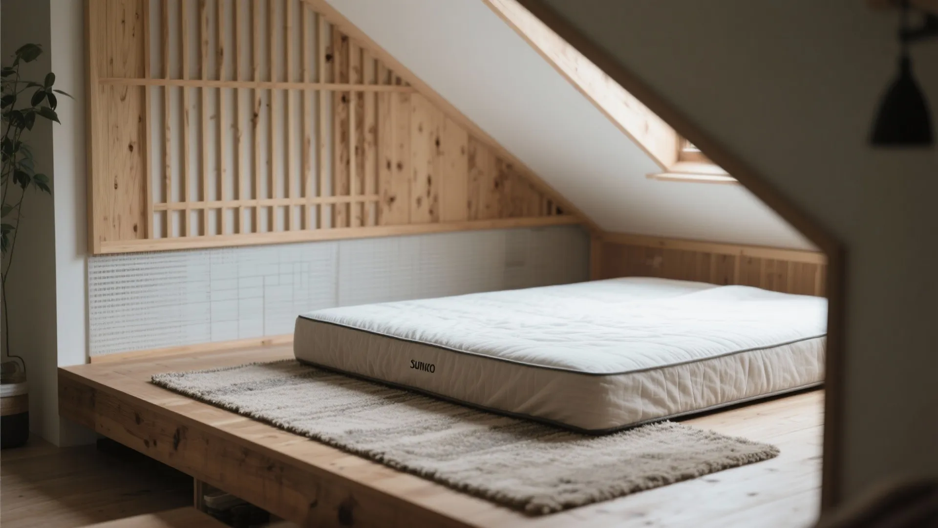 ロフトの床は“肌ざわり優先”：薄手ラグ＋低め寝具で天井圧を回避