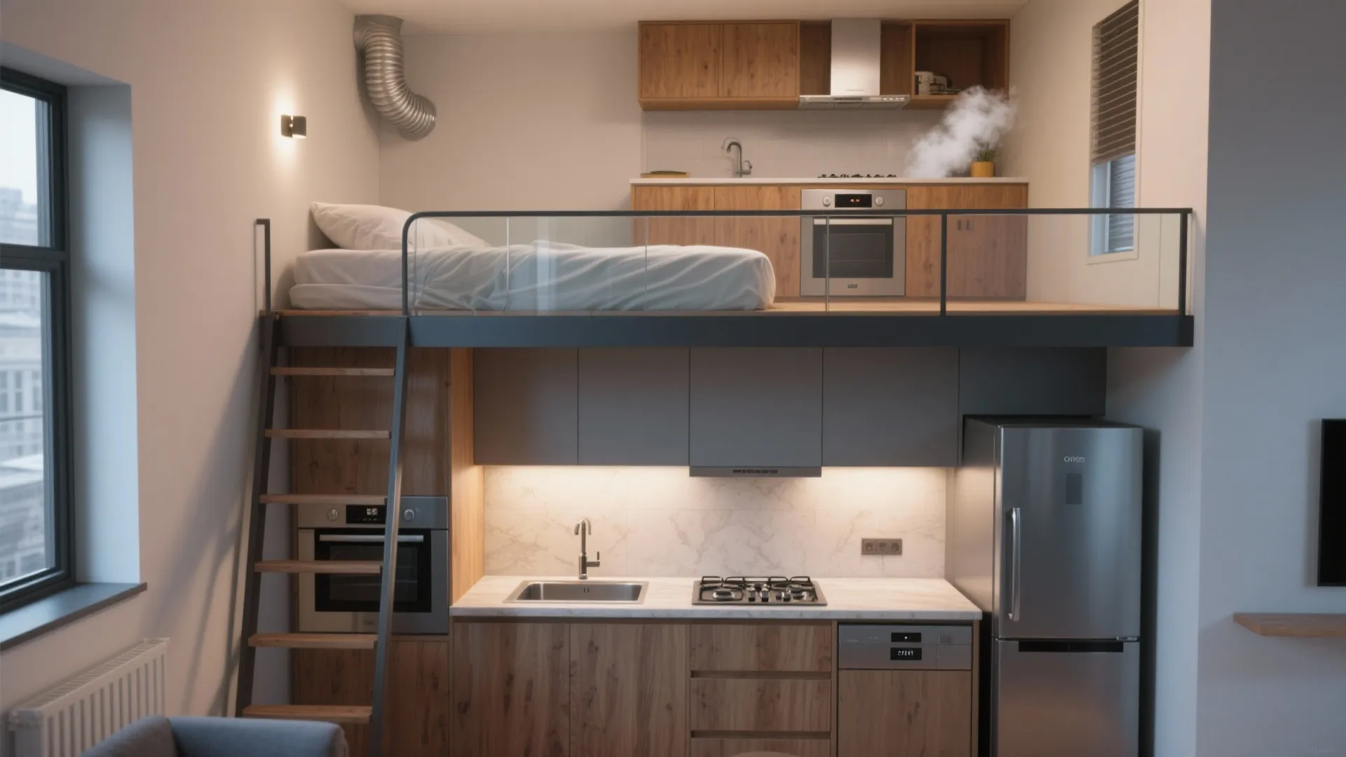 3. Loft Above a Compact Kitchenette
